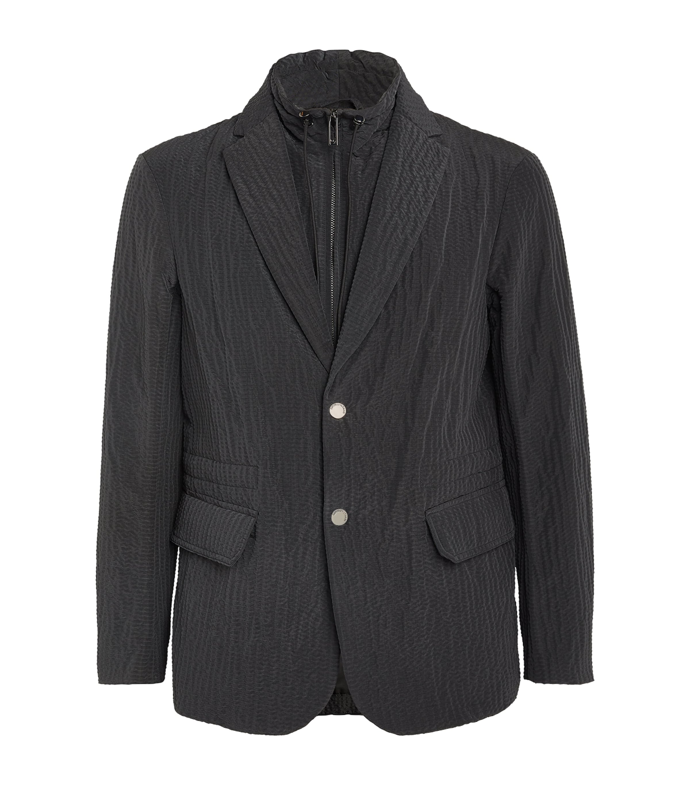 Emporio Armani Textured Single-breasted Jacket In Black