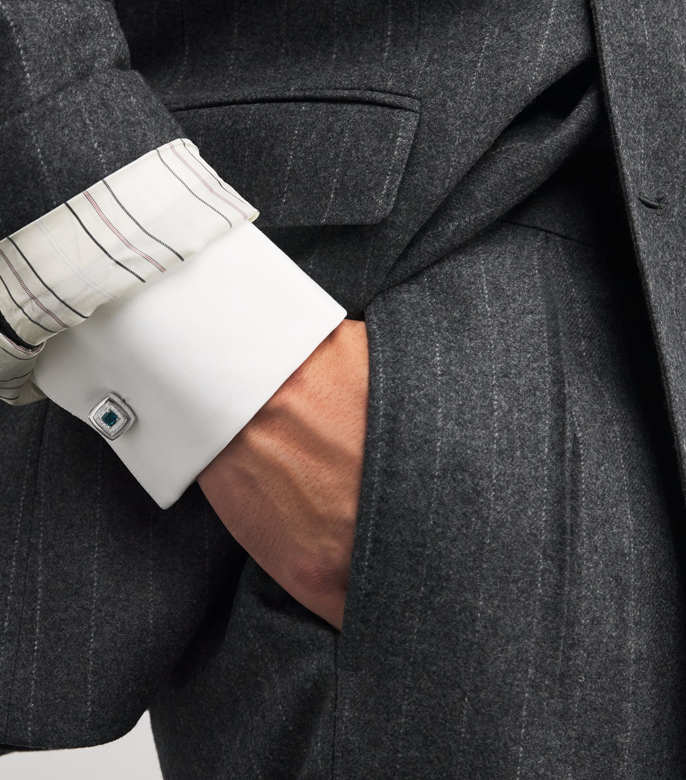 Sterling Silver and Topaz Graffiato Cufflinks BLUE Image 2