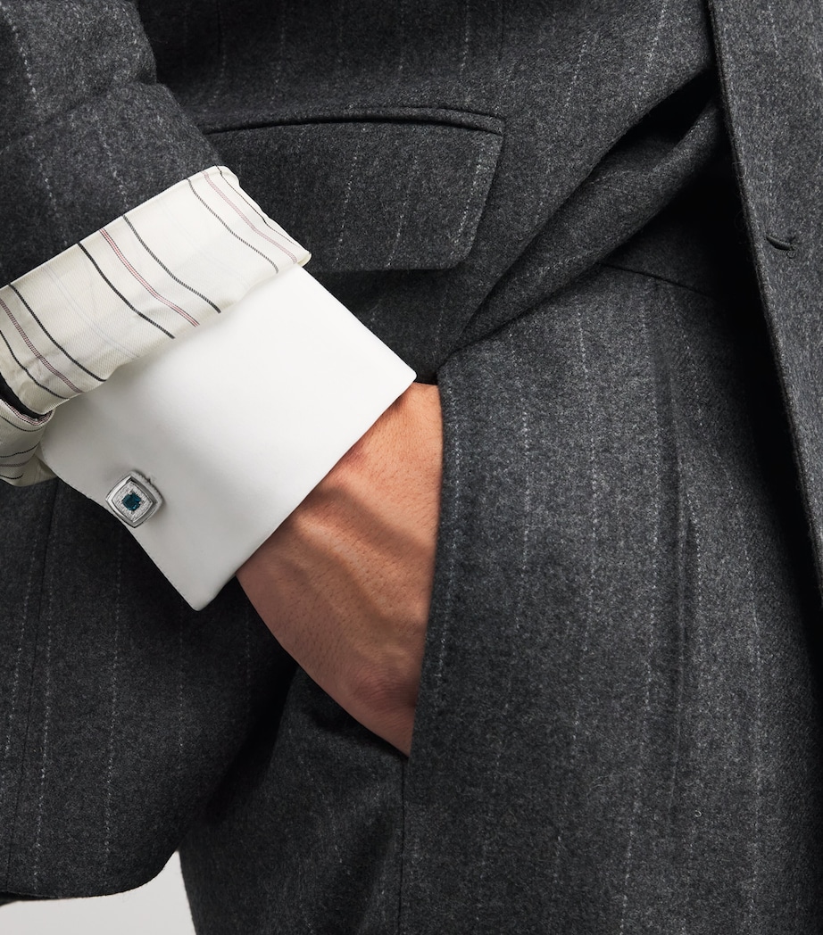 Sterling Silver and Topaz Graffiato Cufflinks BLUE Image 2