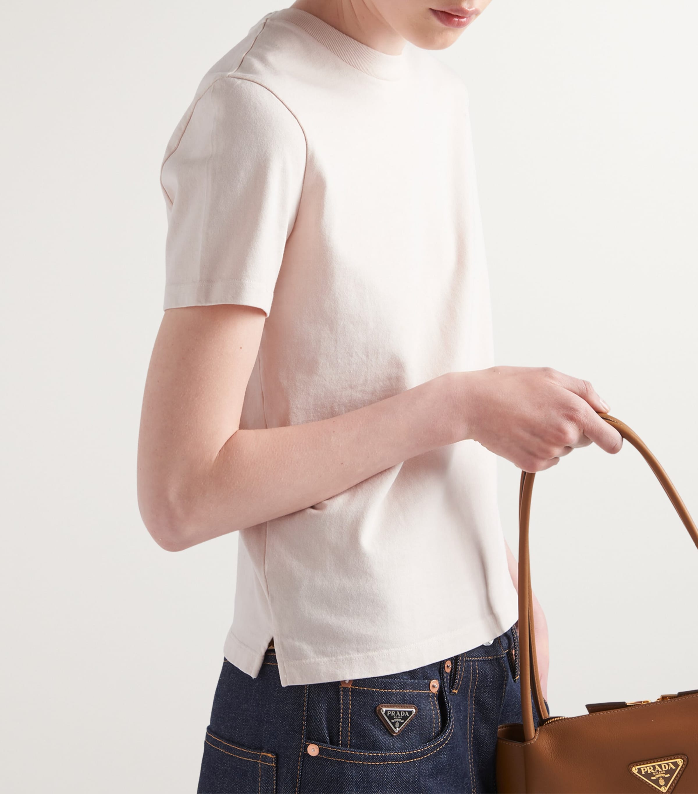 Prada Womens Fabric Logo T-Shirt Image 3