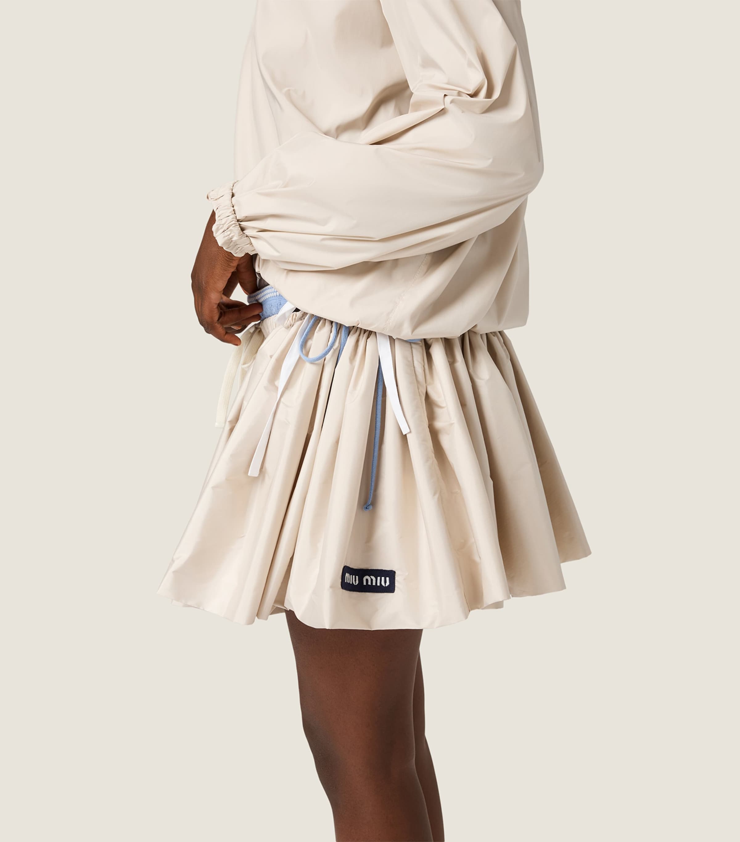 Miu Miu Womens Gathered Drawstring Mini Skirt Powder Image 5