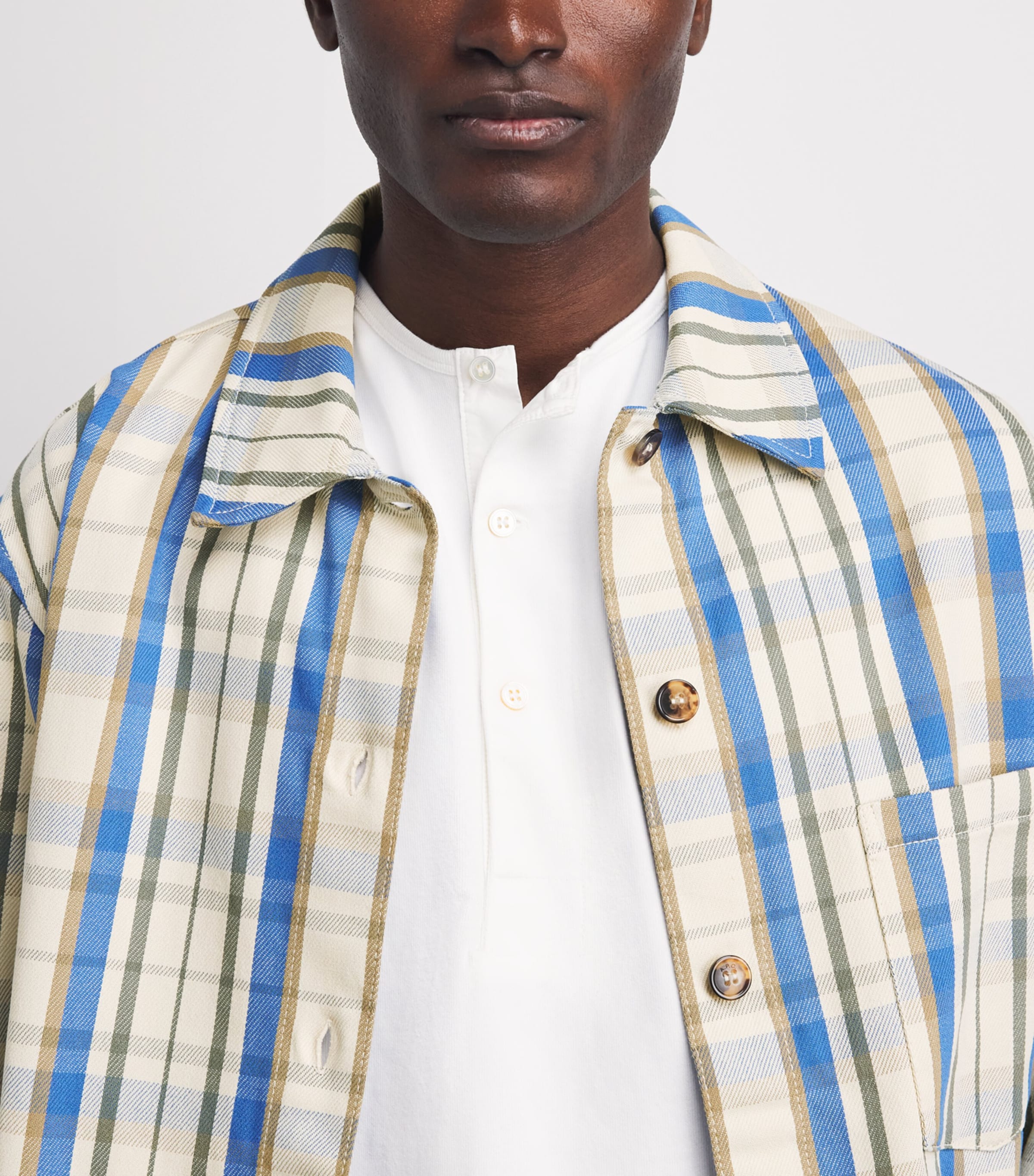 A.P.C. Mens Cotton Check Overshirt Aad Ecru Image 3