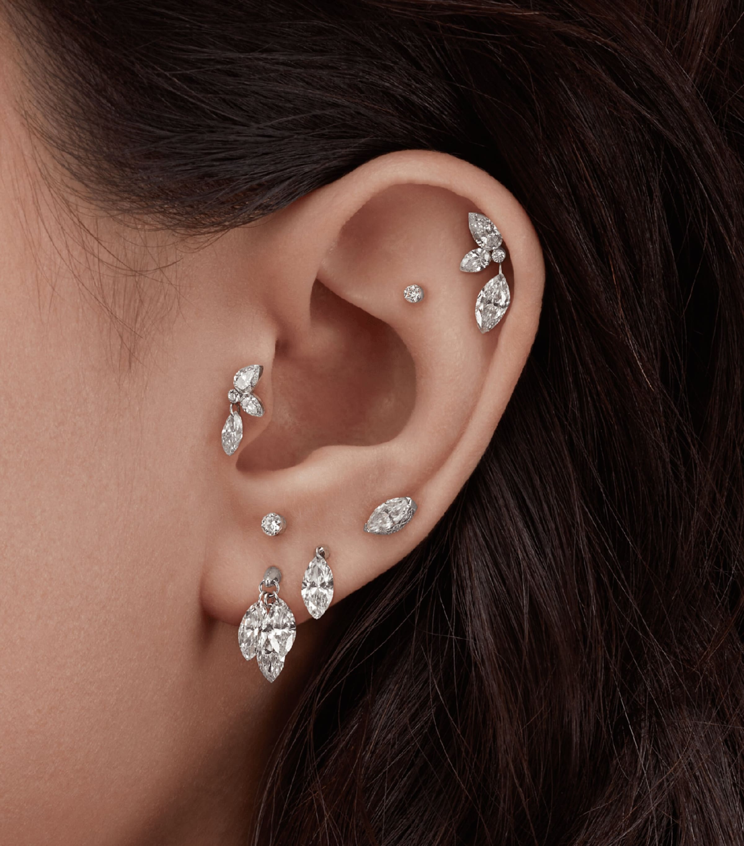 Maria Tash White Gold Floating Marquise Diamond Charm Threaded Stud Earring (6mm) White Gold Image 4
