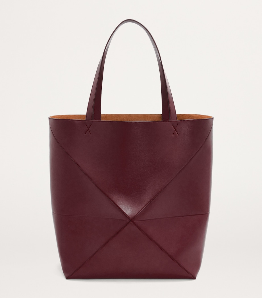 LOEWE Mens XL Leather Puzzle Fold Tote Bag Dark Burgundy Image 3