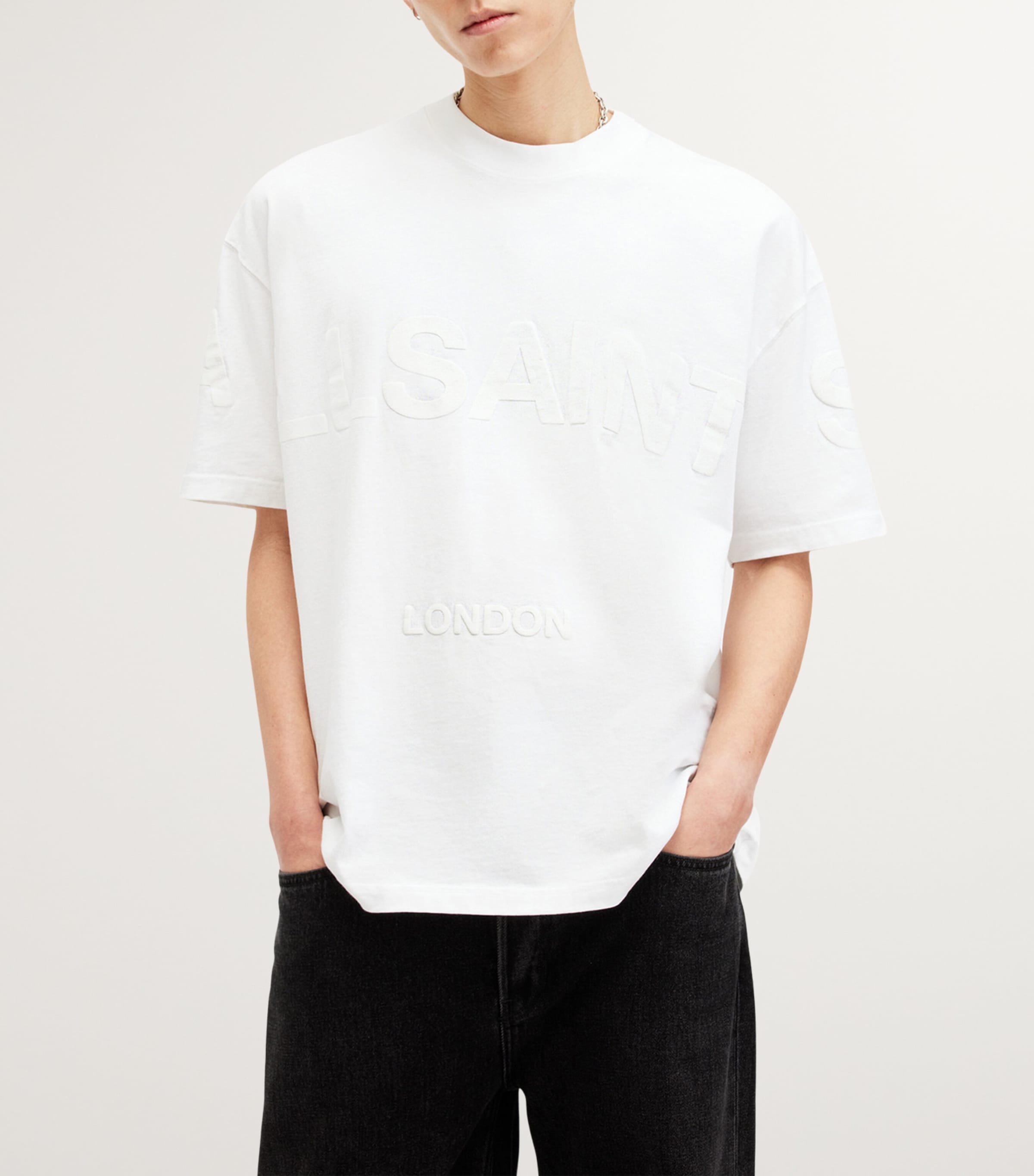 AllSaints Mens Cotton Biggy Logo T-Shirt Optic White Image 4