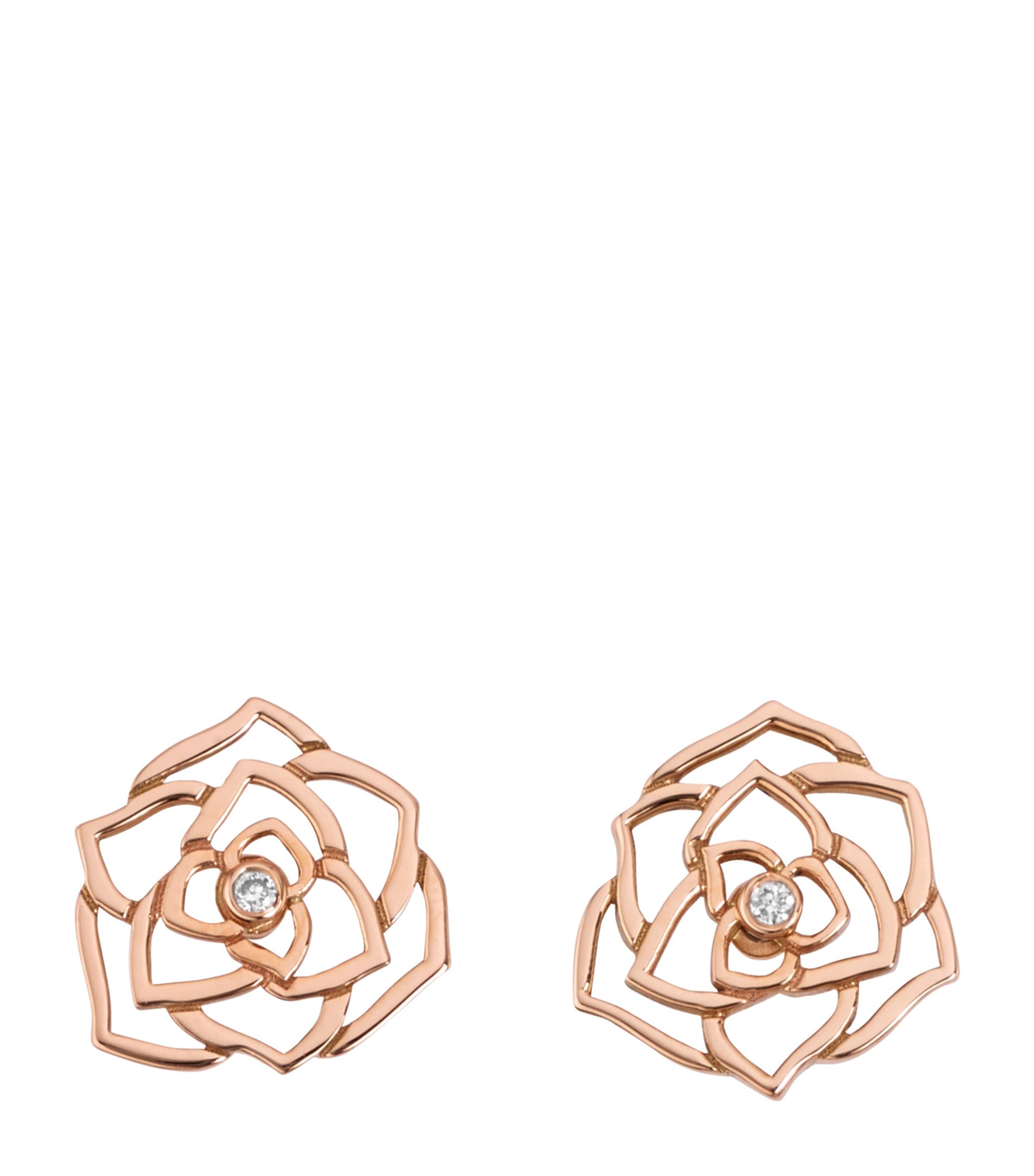 Rose Gold and Diamond Rose Earrings GOLD Image 1
