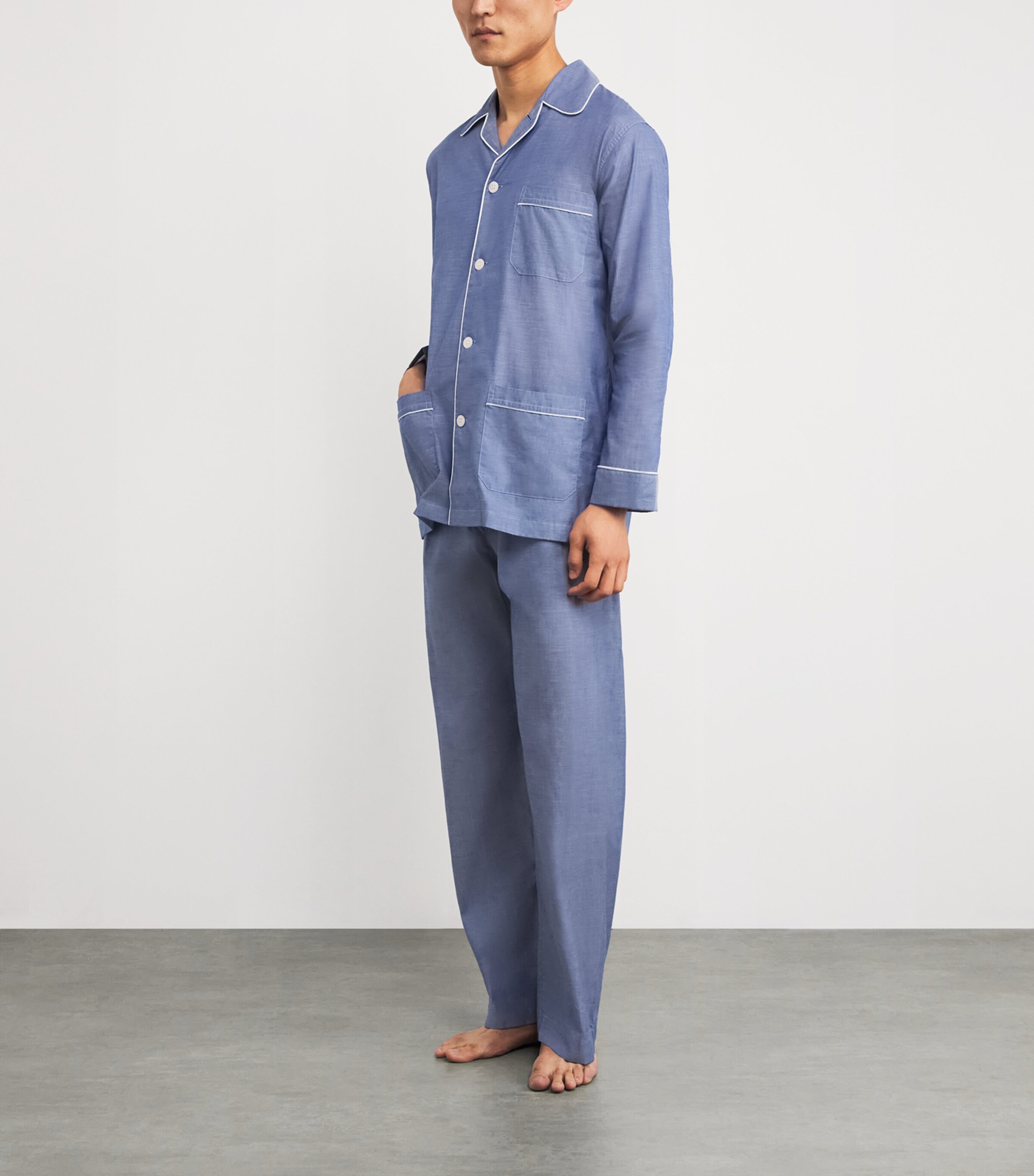 Derek Rose Mens Amalfi Classic Fit Pyjama Set Denim Blue Image 2