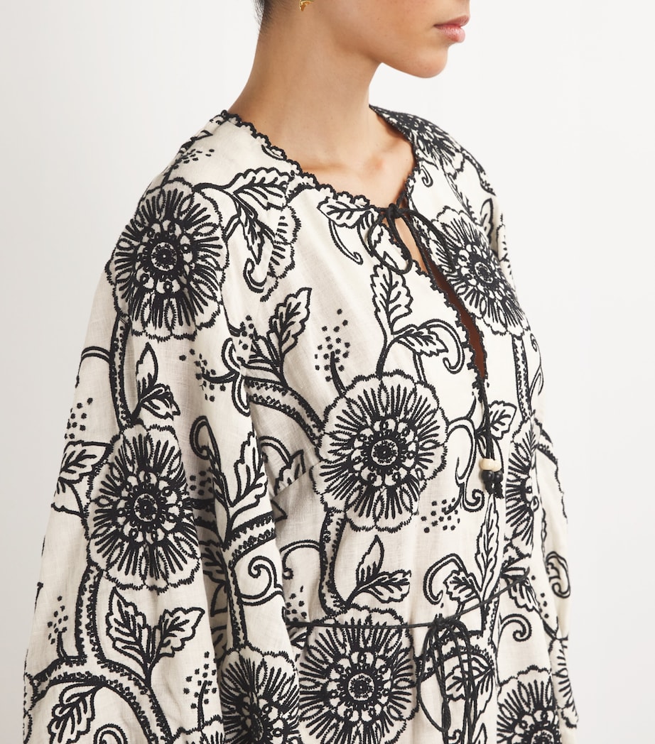 Linen Embroidered Midi Dress IVORY/BLACK Image 4