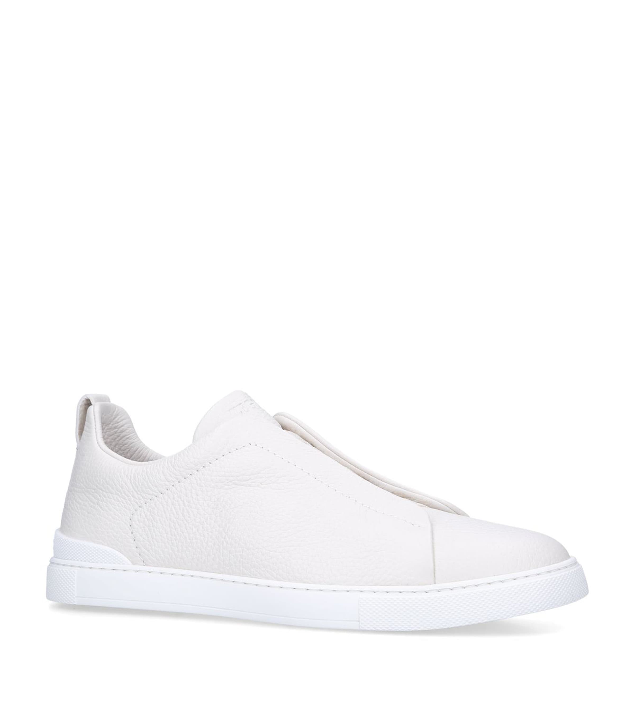 Zegna Leather Triple Stitch Sneakers In White