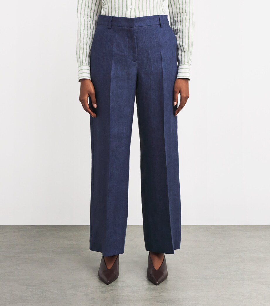 Weekend Max Mara Womens Linen Straight Trousers Navy Image 3