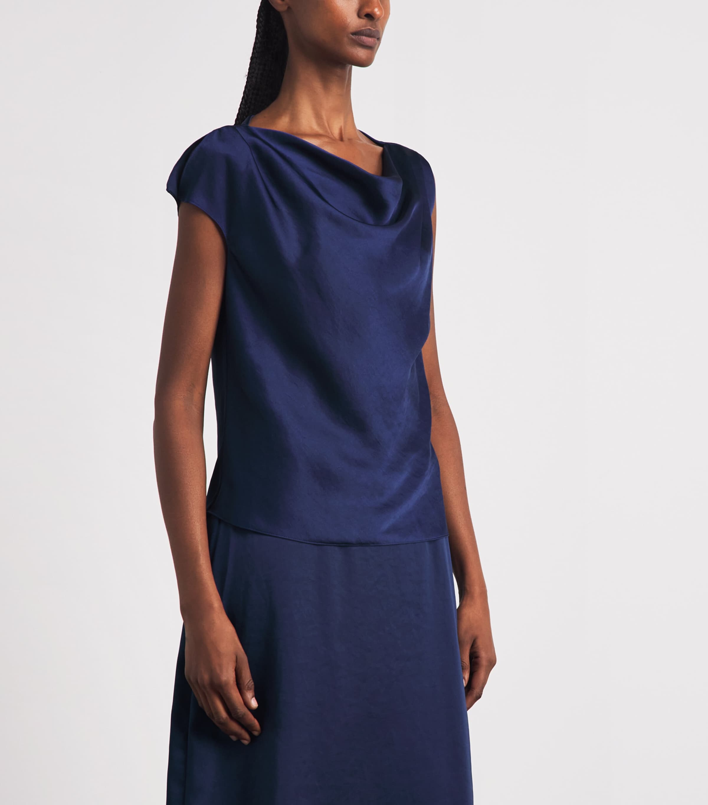 Theory Womens Crushed Satin Sleeveless Blouse Sapphire Navy Image 4