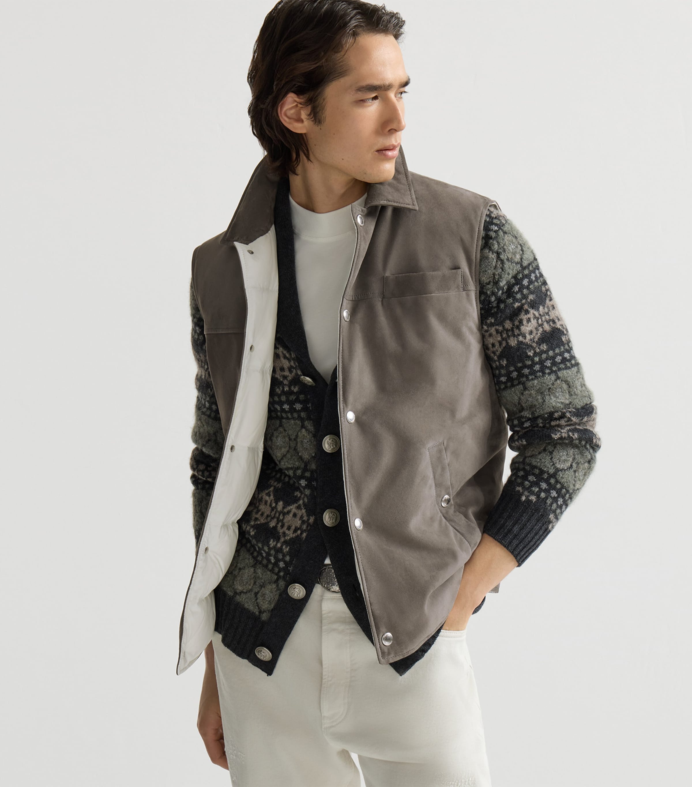 Brunello Cucinelli Mens Down Leather Gilet Image 4