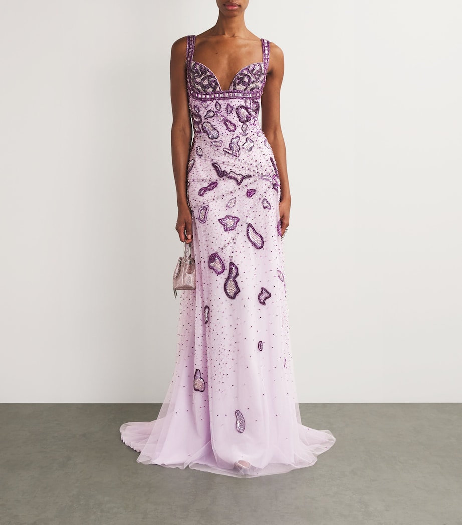 GEORGES HOBEIKA Womens Embellished Sleeveless Gown Orchid Prple Mix Image 2