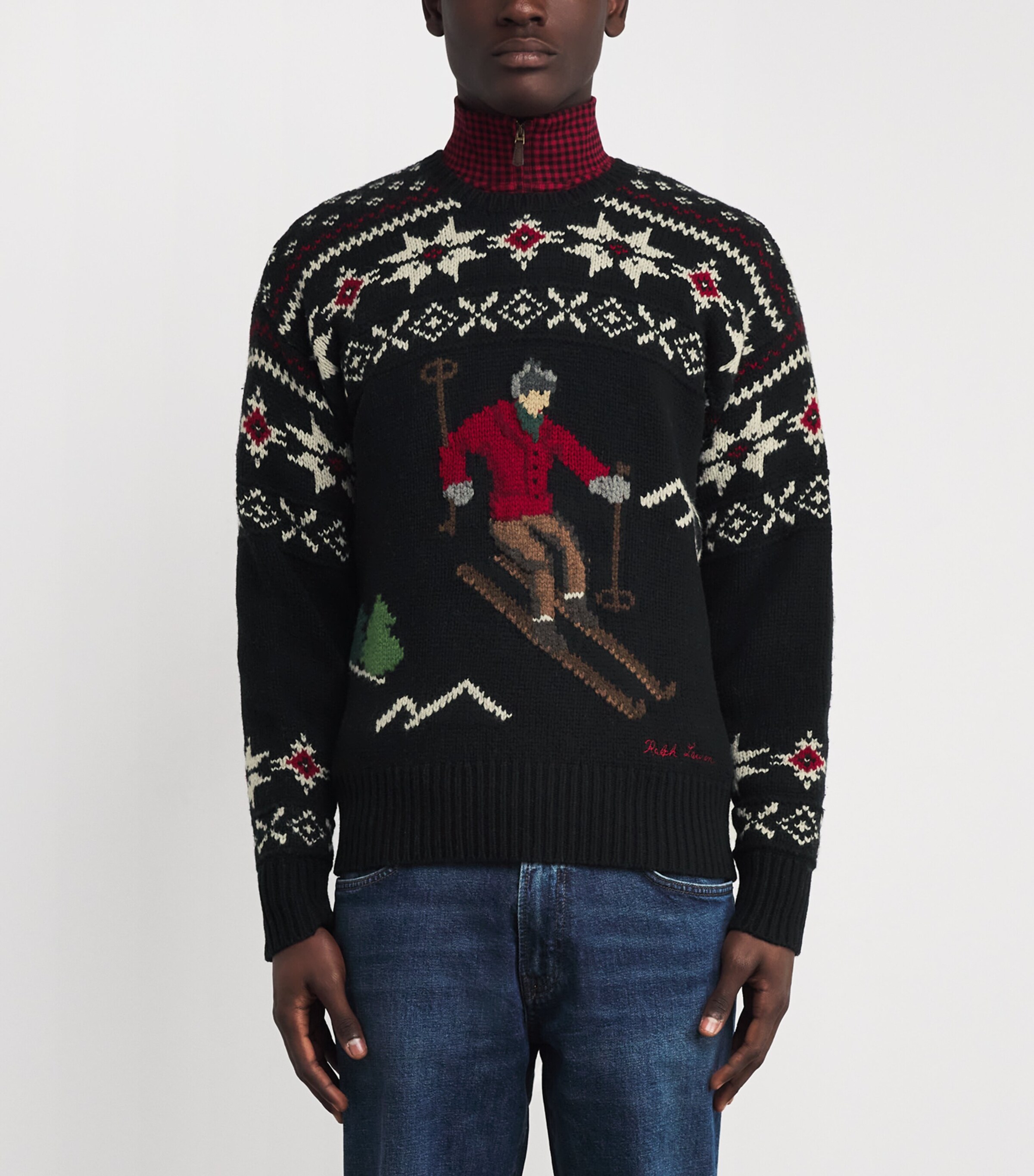 Wool Fair Isle Skier Sweater BLACK Image 3