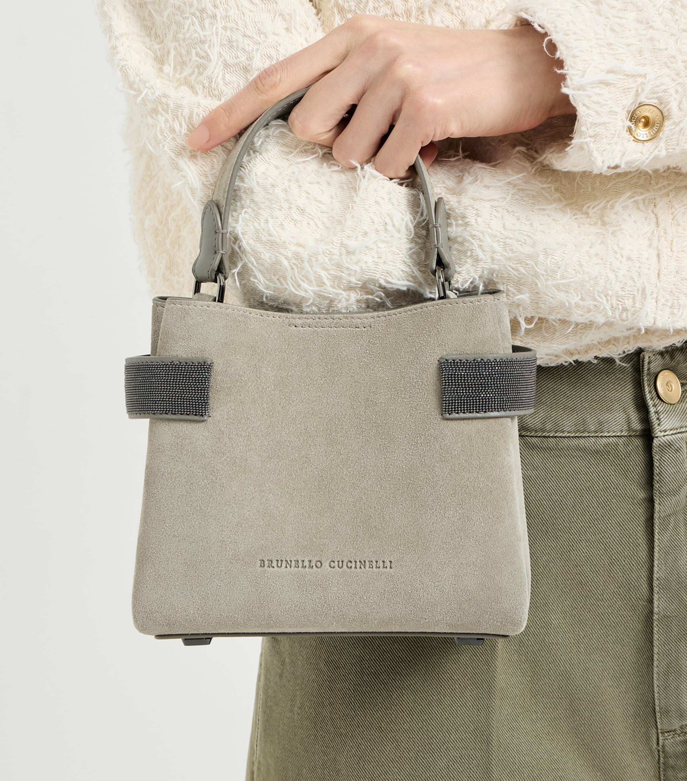 Brunello Cucinelli Small Suede Essence Top-Handle Bag Image 3