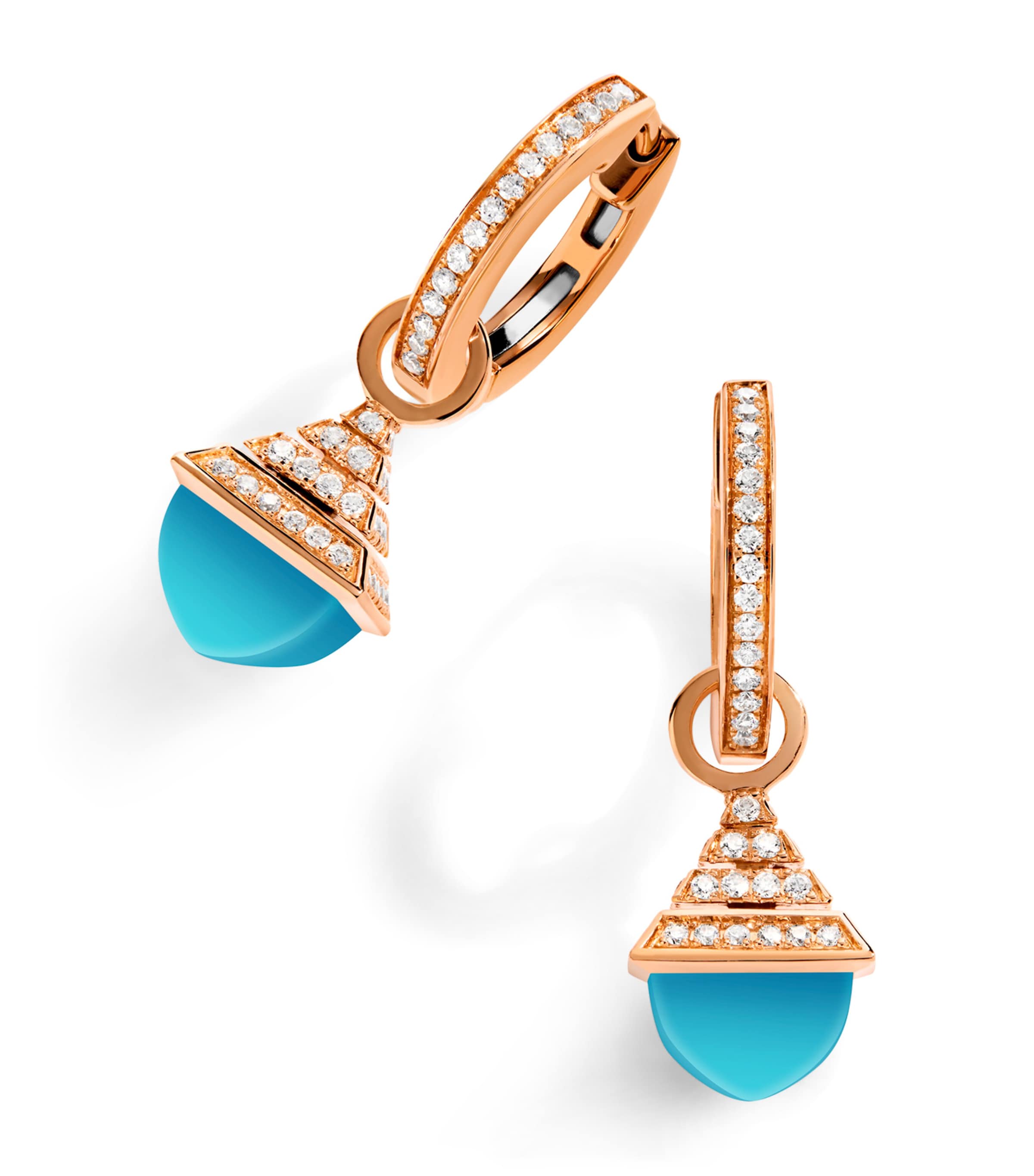 Marli New York Mini Rose Gold, Diamond And Turquoise Cleo Rev Drop Earrings In Rose Gold