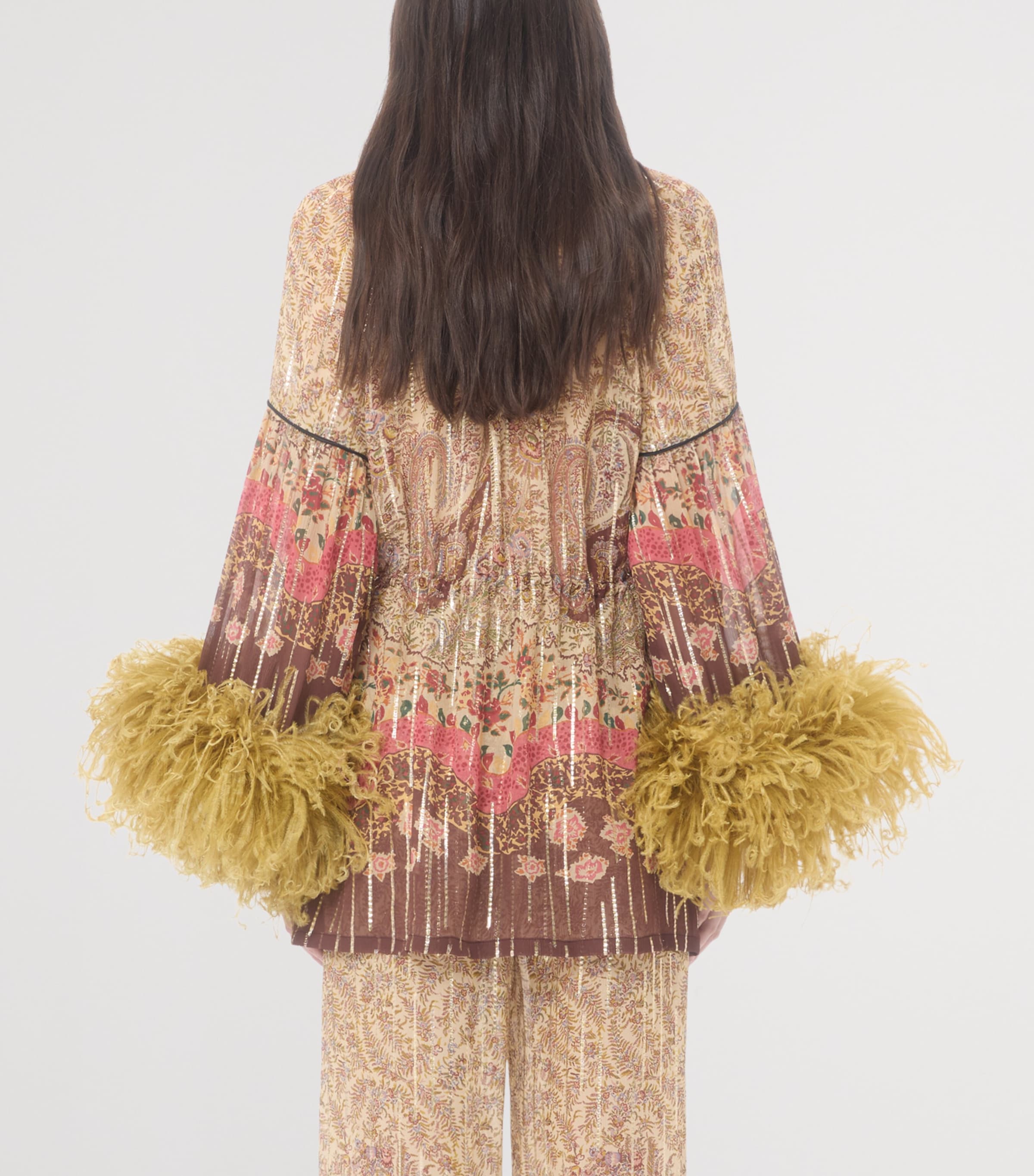 Valentino Womens Metallic Silk Feather-Trim Top Image 4