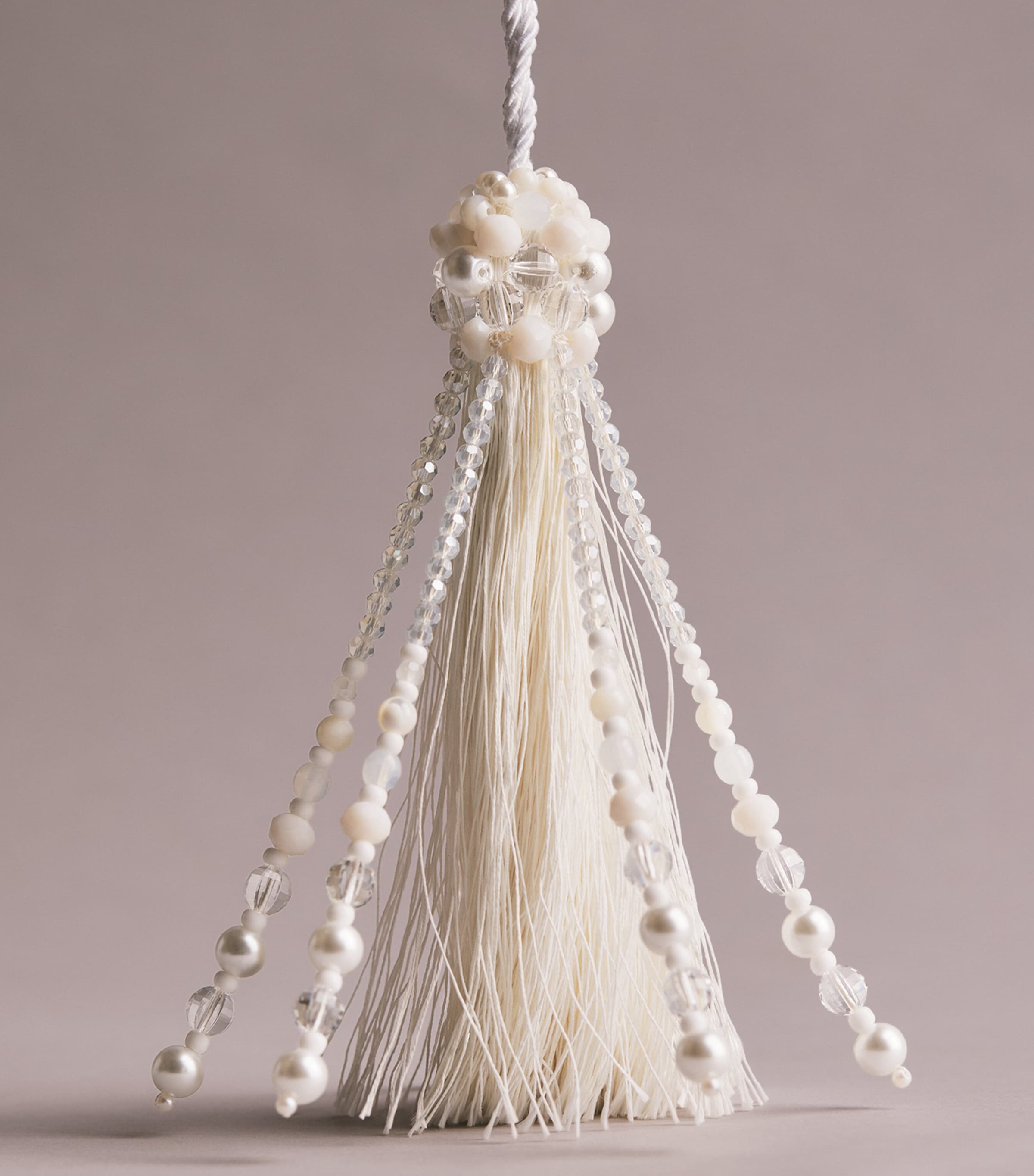 Jessica Light Beaded Tassel Tree Decoration White Image 2