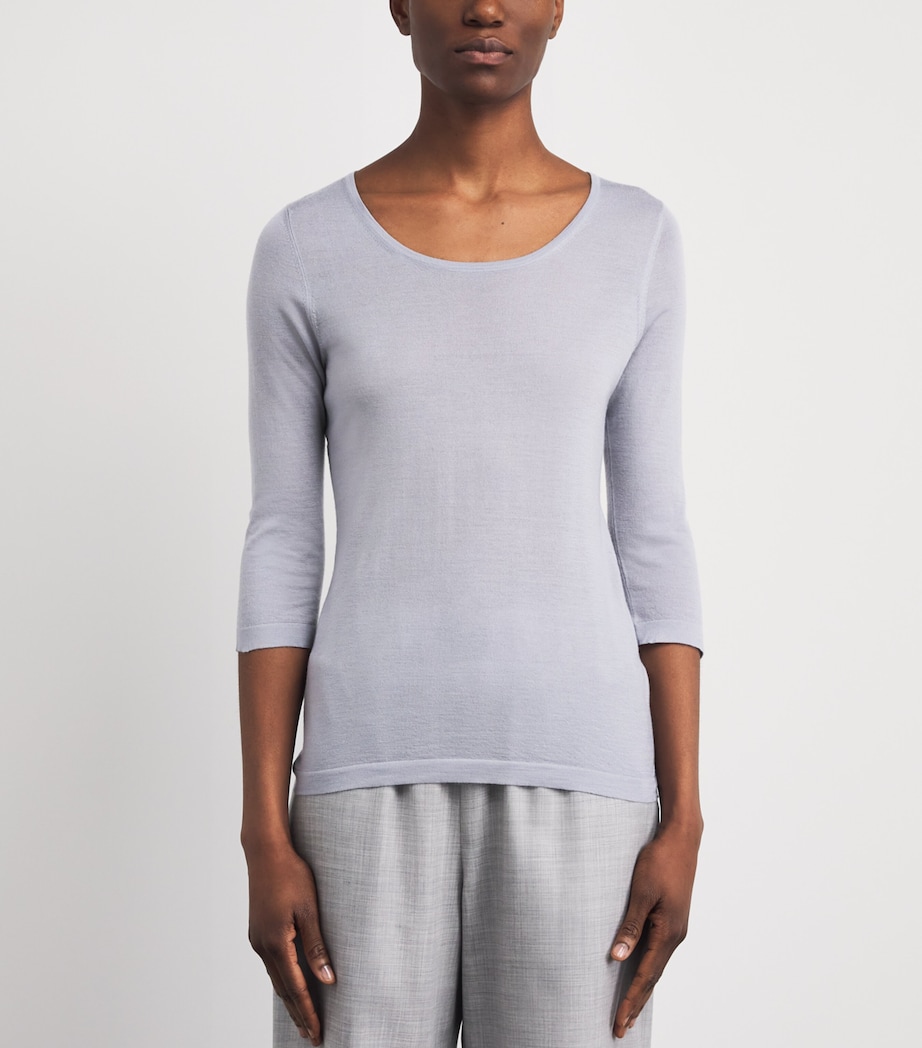Colombo Womens Wool Cropped-Sleeve Sweater Light Blue Image 4