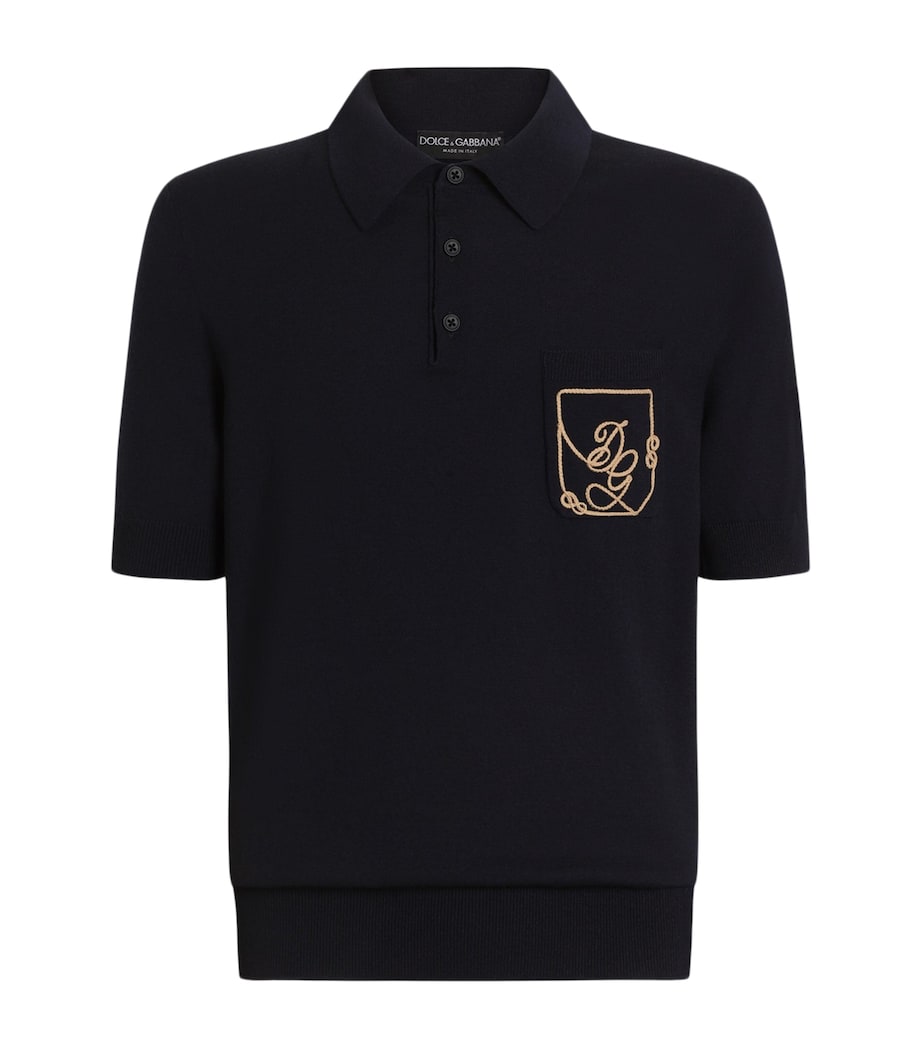 Dolce&Gabbana Mens Virgin Wool Polo Shirt Very Dark Blue Image 1