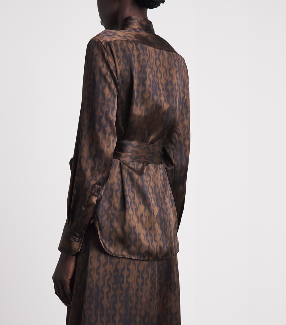Kiton Womens Silk Geometric Shirt Brown & Black Print Image 5