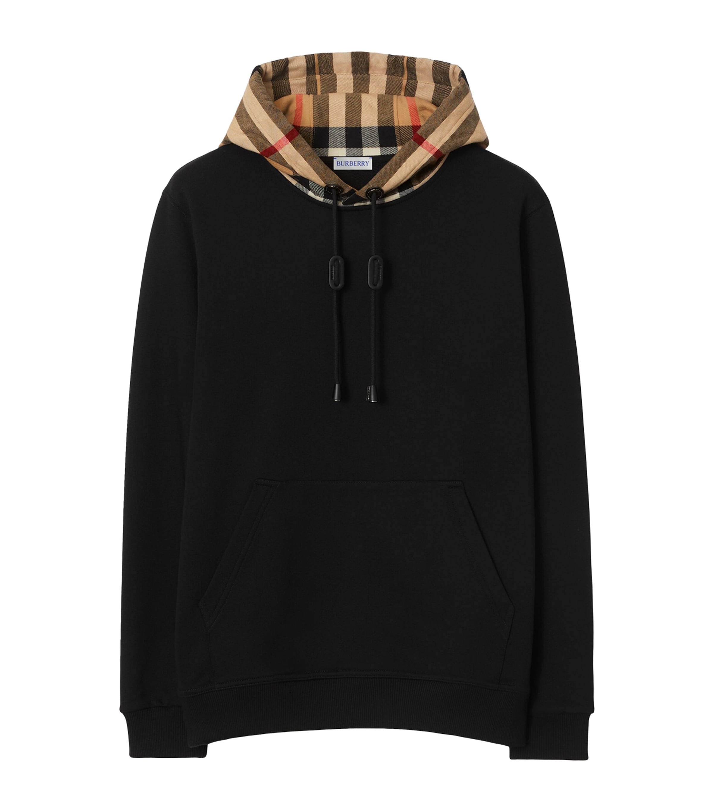 BURBERRY COTTON CHECK-TRIM HOODIE