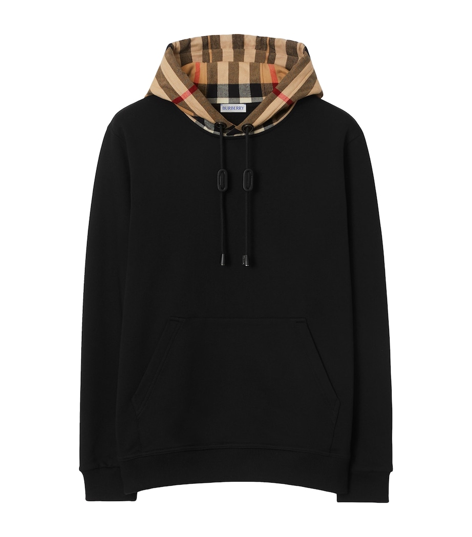 Cotton Check-Trim Hoodie BLACK Image 1