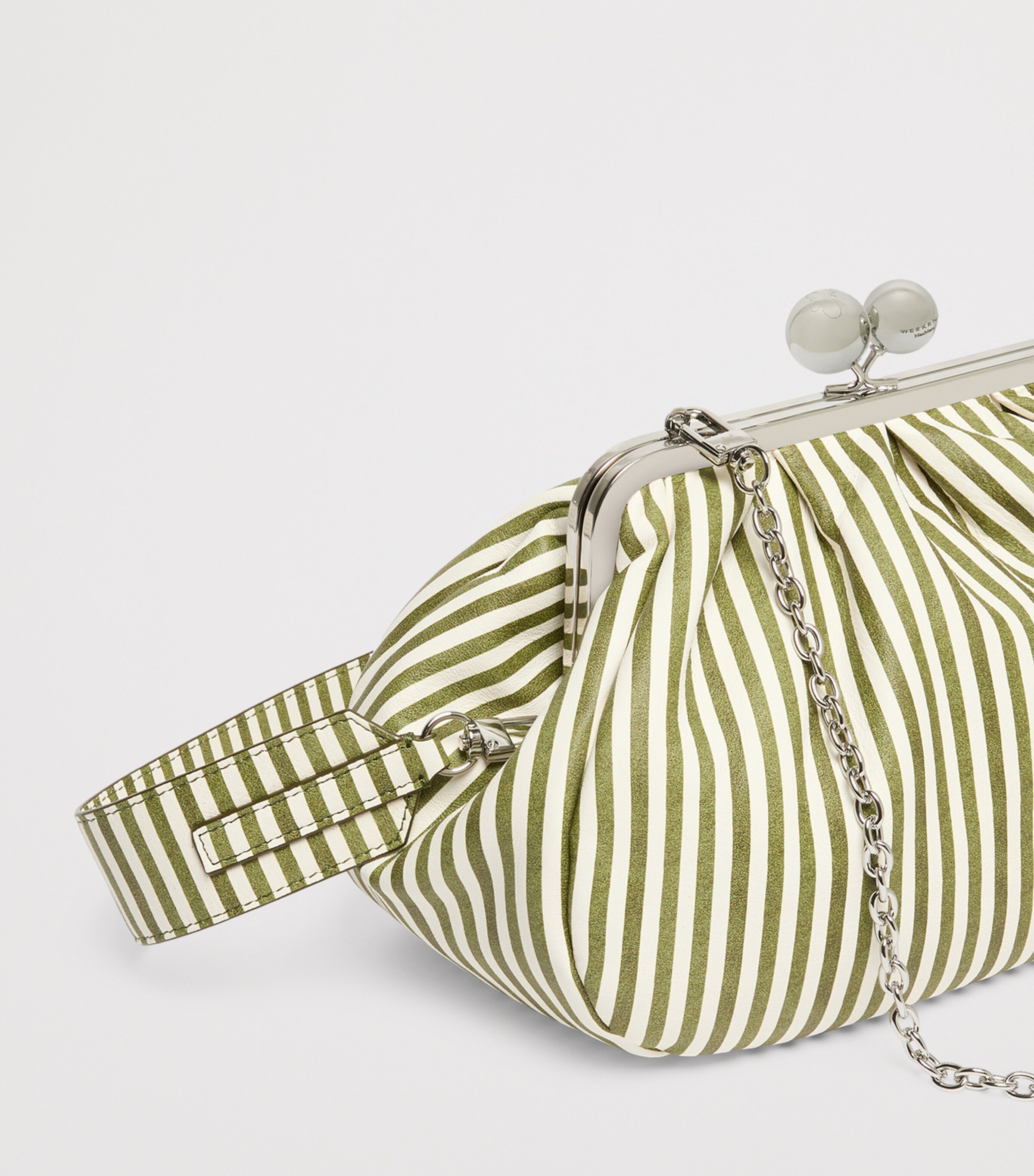 Weekend Max Mara Medium Leather Striped Pasticcino Clutch Bag Olive Green Image 5