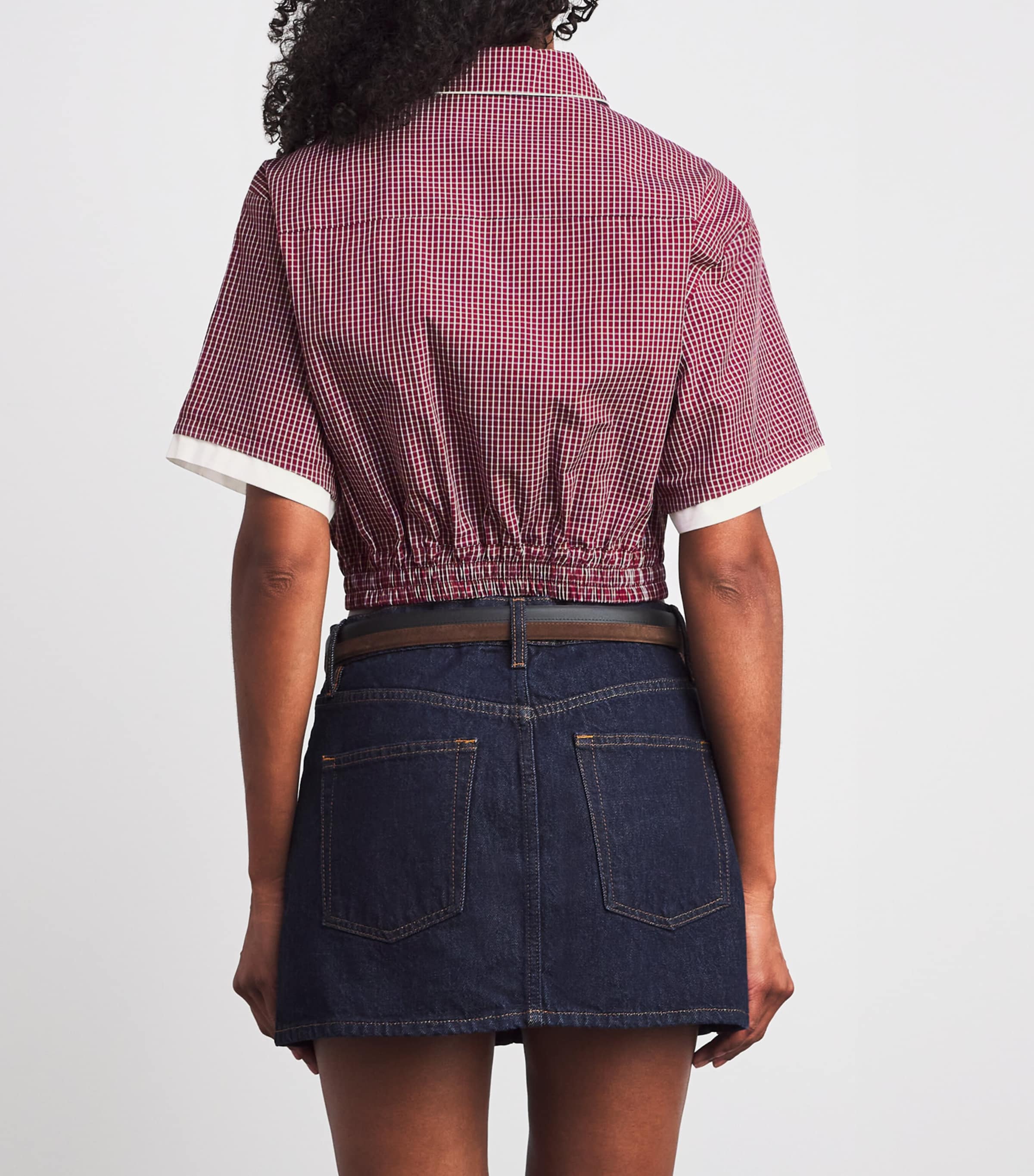 Cotton Check Cropped Shirt BURGUNDY PRINT Image 4
