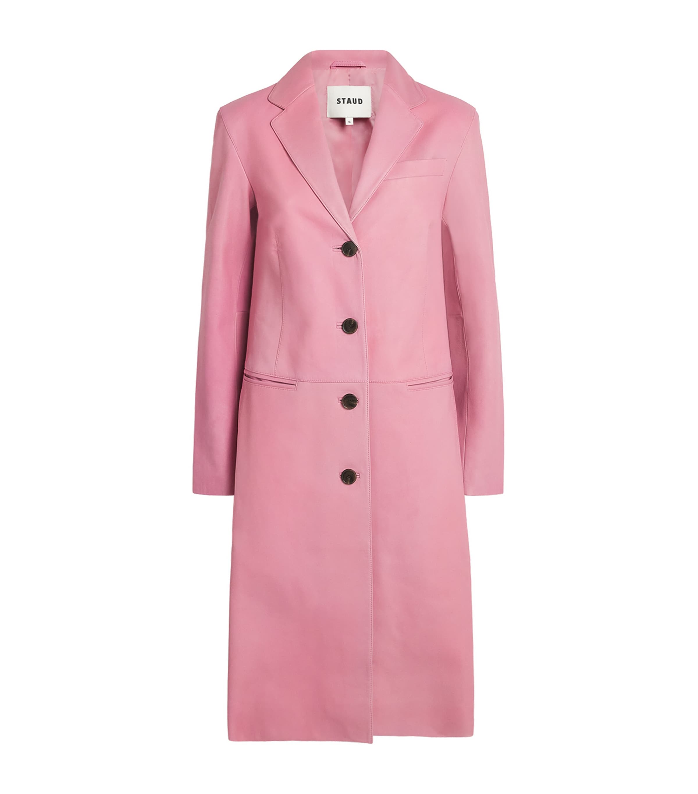 STAUD Womens Wyatt Leather Trench Coat Wrse Wild Rose Image 1