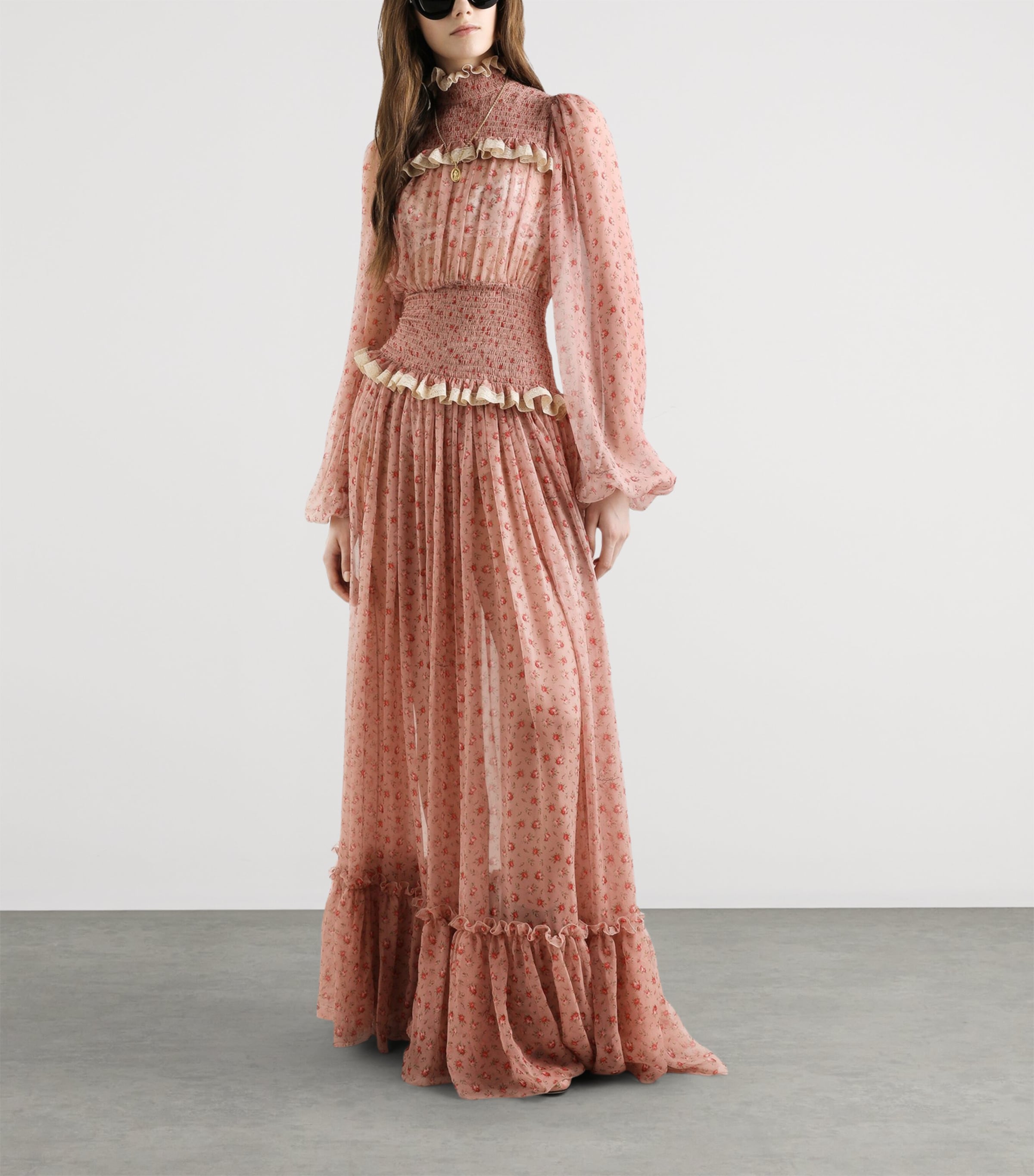 Dolce&Gabbana Womens Silk-Blend Floral Maxi Dress Rose Image 2