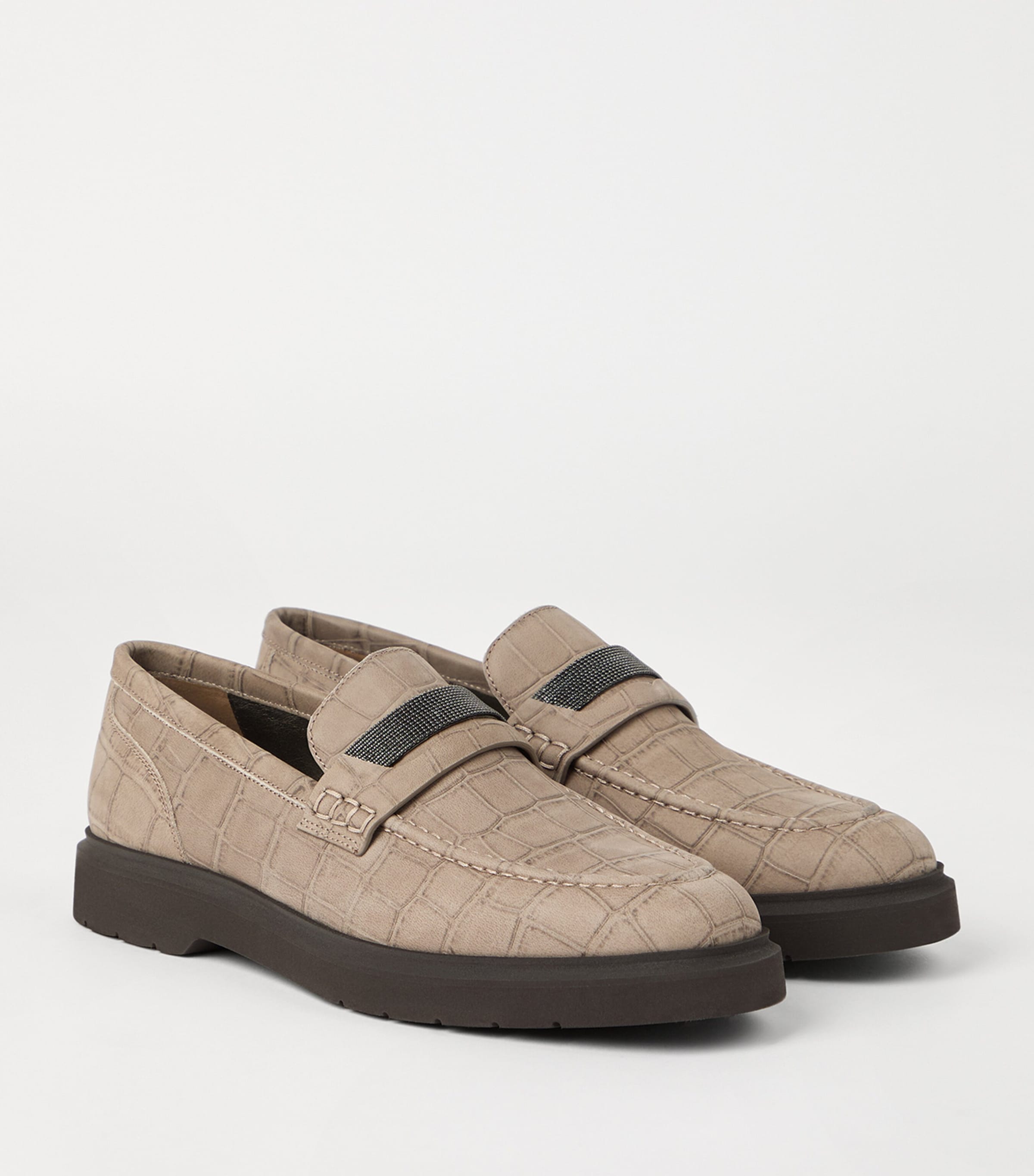 Leather Croc-Embossed Loafers C3983 Image 3