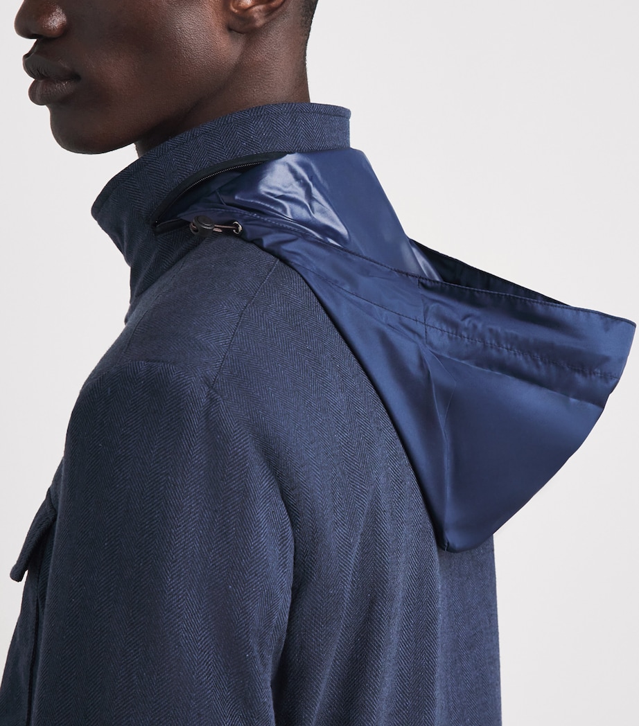 N.Peal Mens Linen-Cotton Hampton Jacket Blue Herringbone Image 6