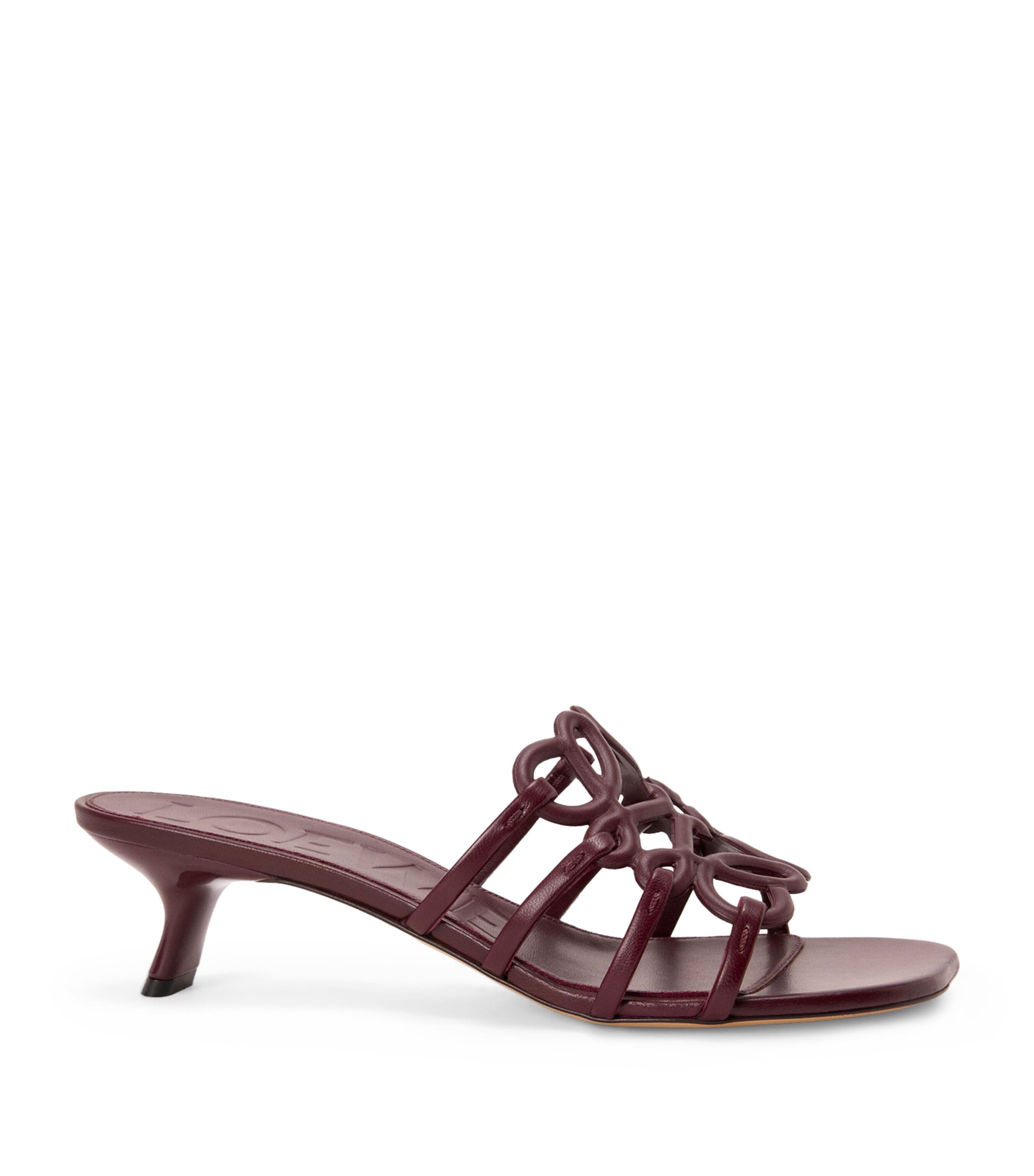 Leather Petal Anagram Heeled Mules 45 DARK BURGUNDY Image 1