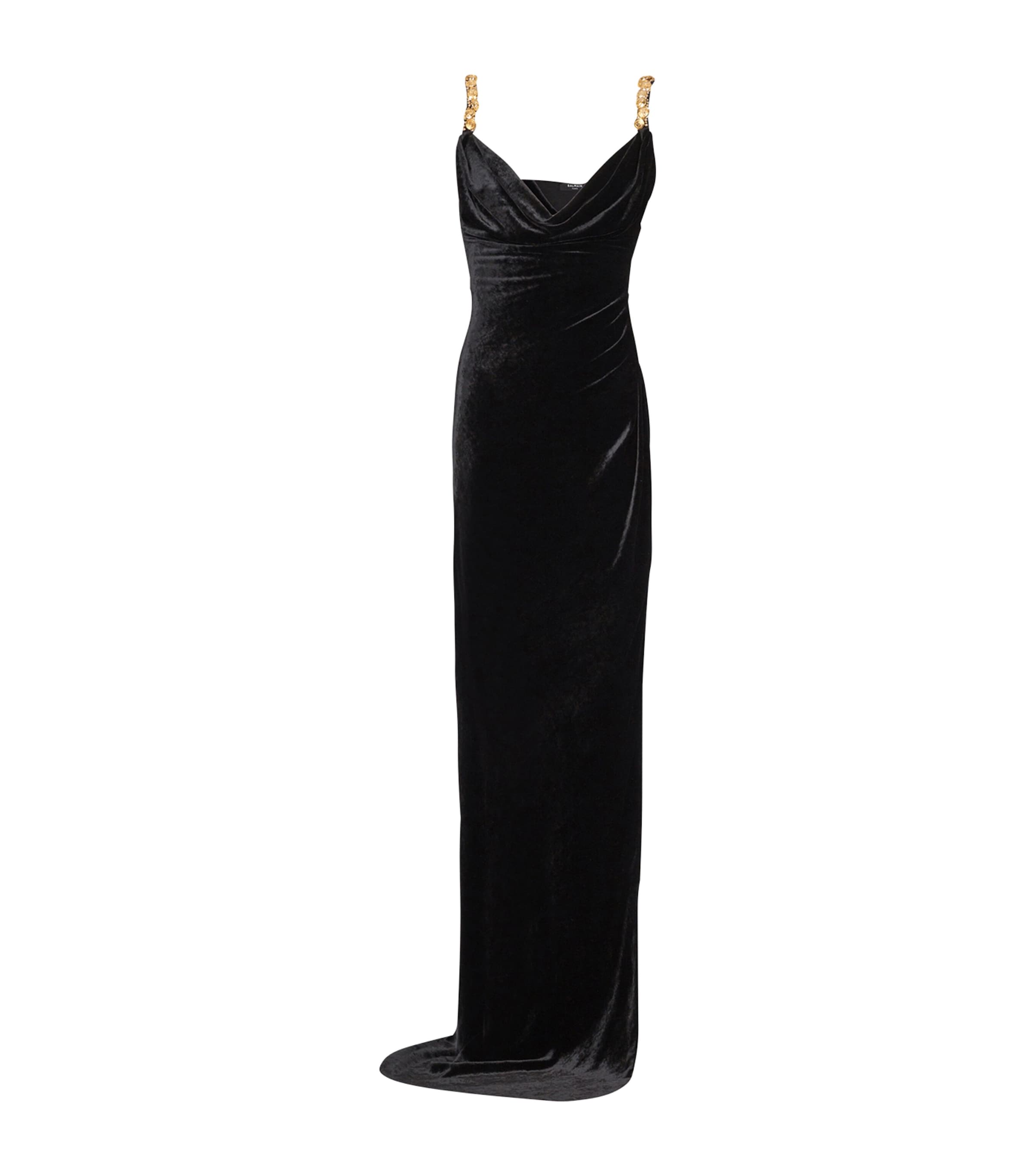 Velvet Button-Strap Maxi Dress EAD NOIR/OR Image 1