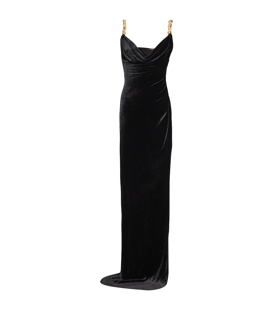 Velvet Button-Strap Maxi Dress EAD NOIR/OR Image 1