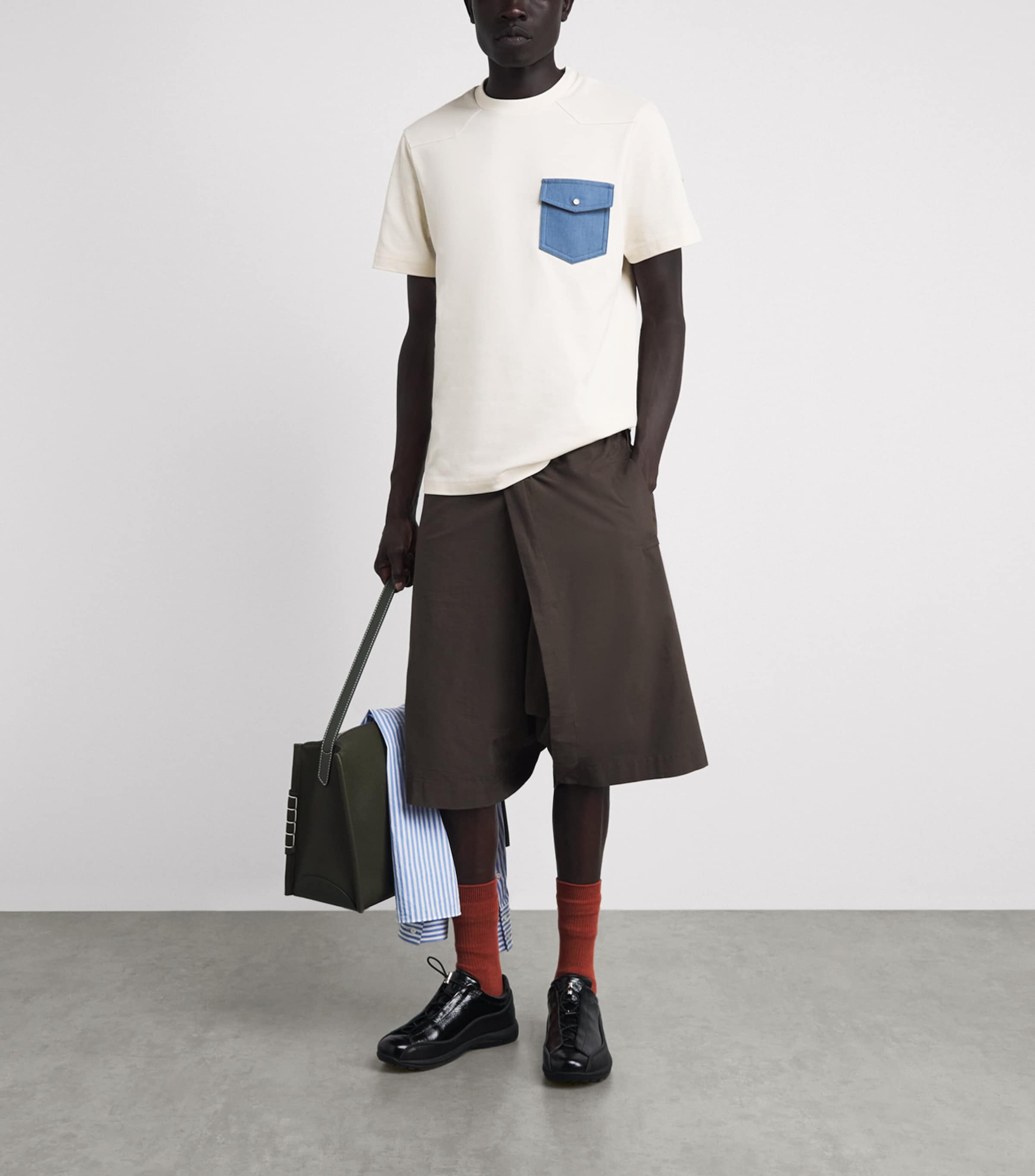Moncler Mens Cotton Denim-Pocket T-Shirt Image 2