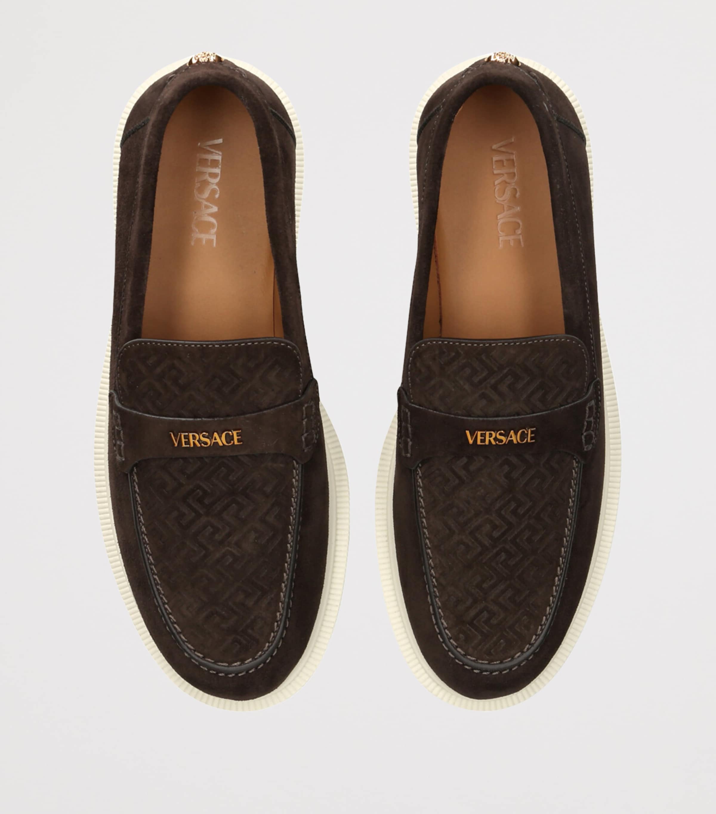 Suede Greco Monogram Loafers BROWN Image 4