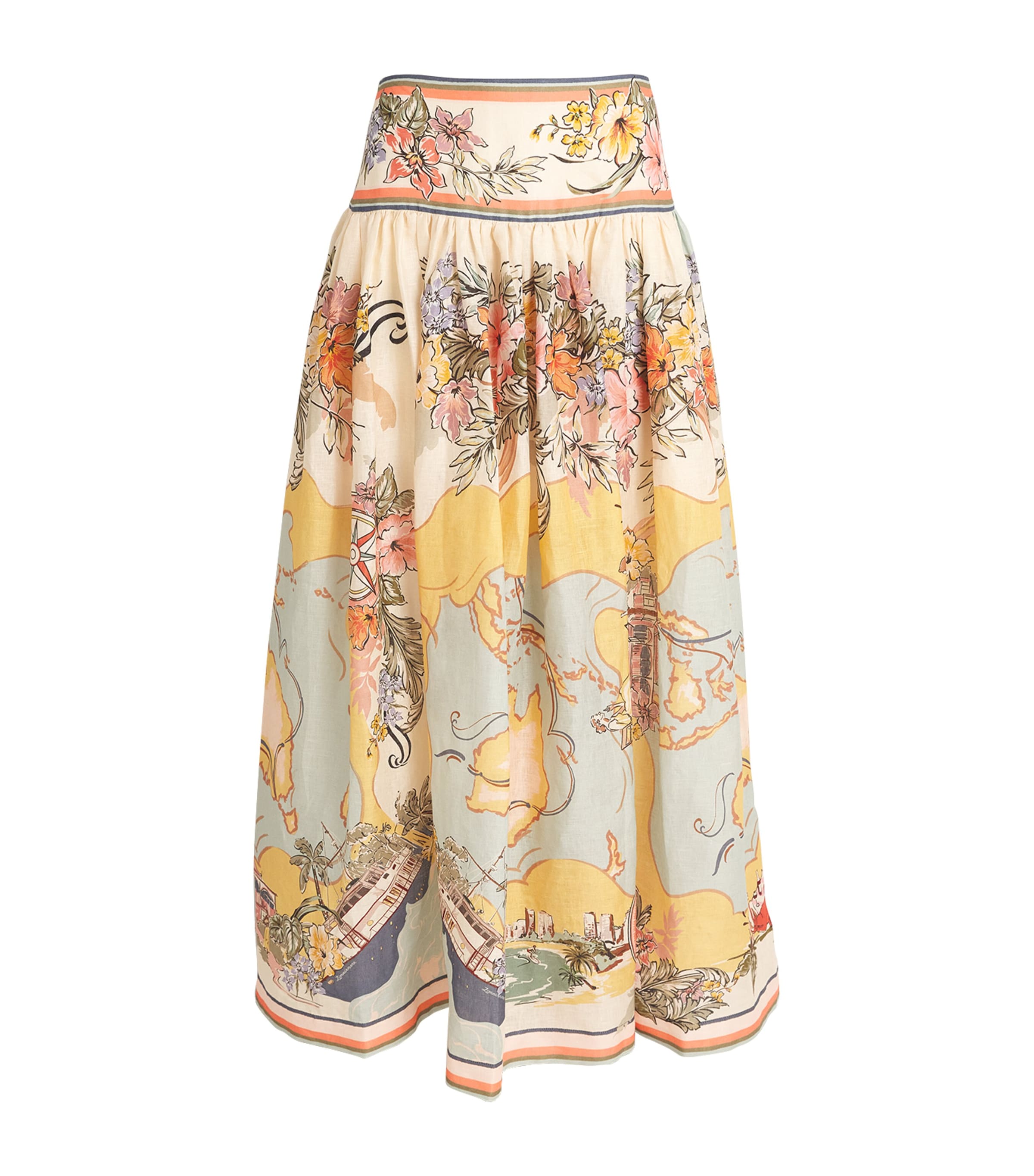 Shop Zimmermann Linen Nautrical Map Print Midi Skirt