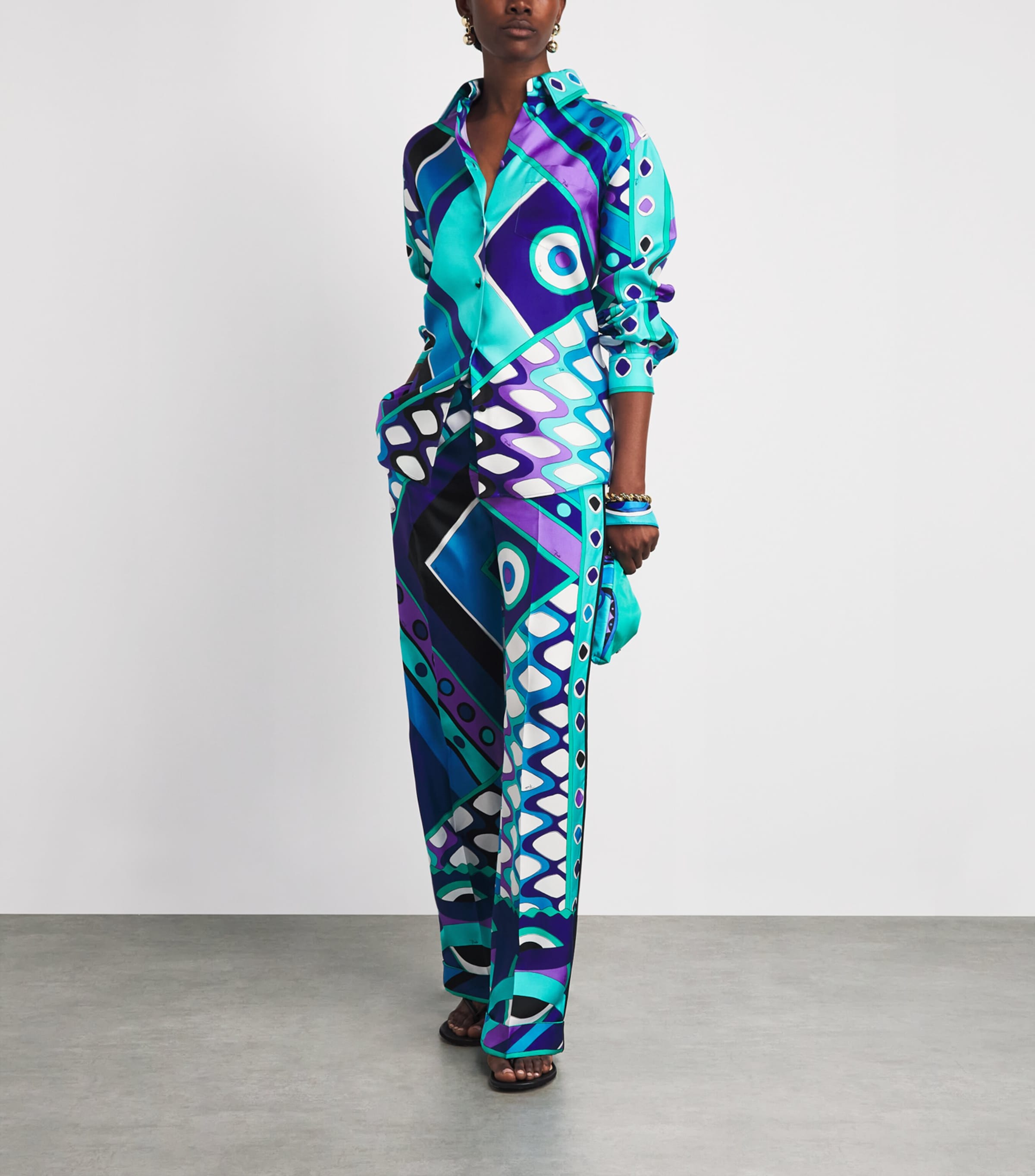 PUCCI Womens Silk Geometric Oversized Shirt Turquoise Image 2