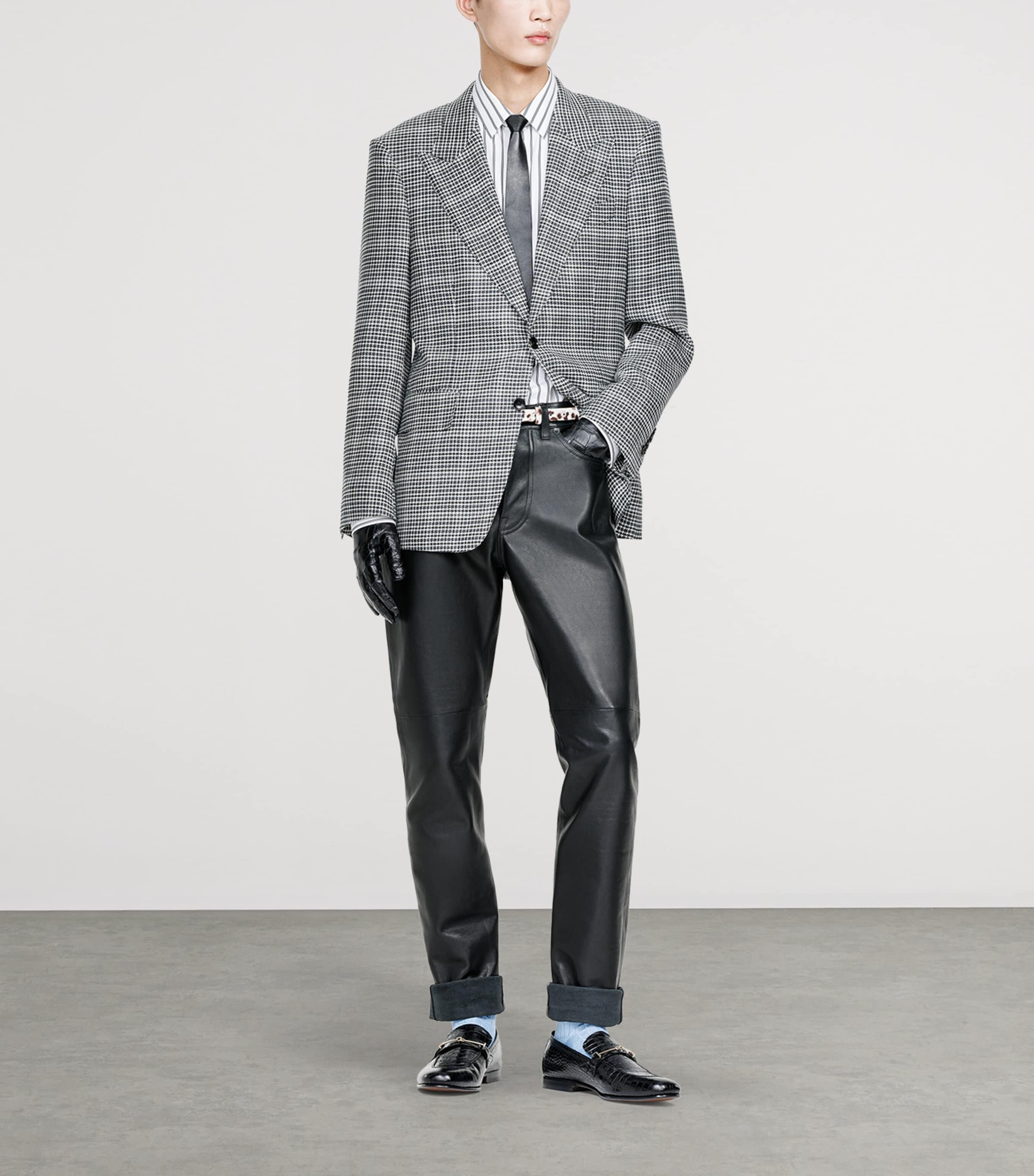 TOM FORD Mens Leather Straight Trousers Naa Image 2