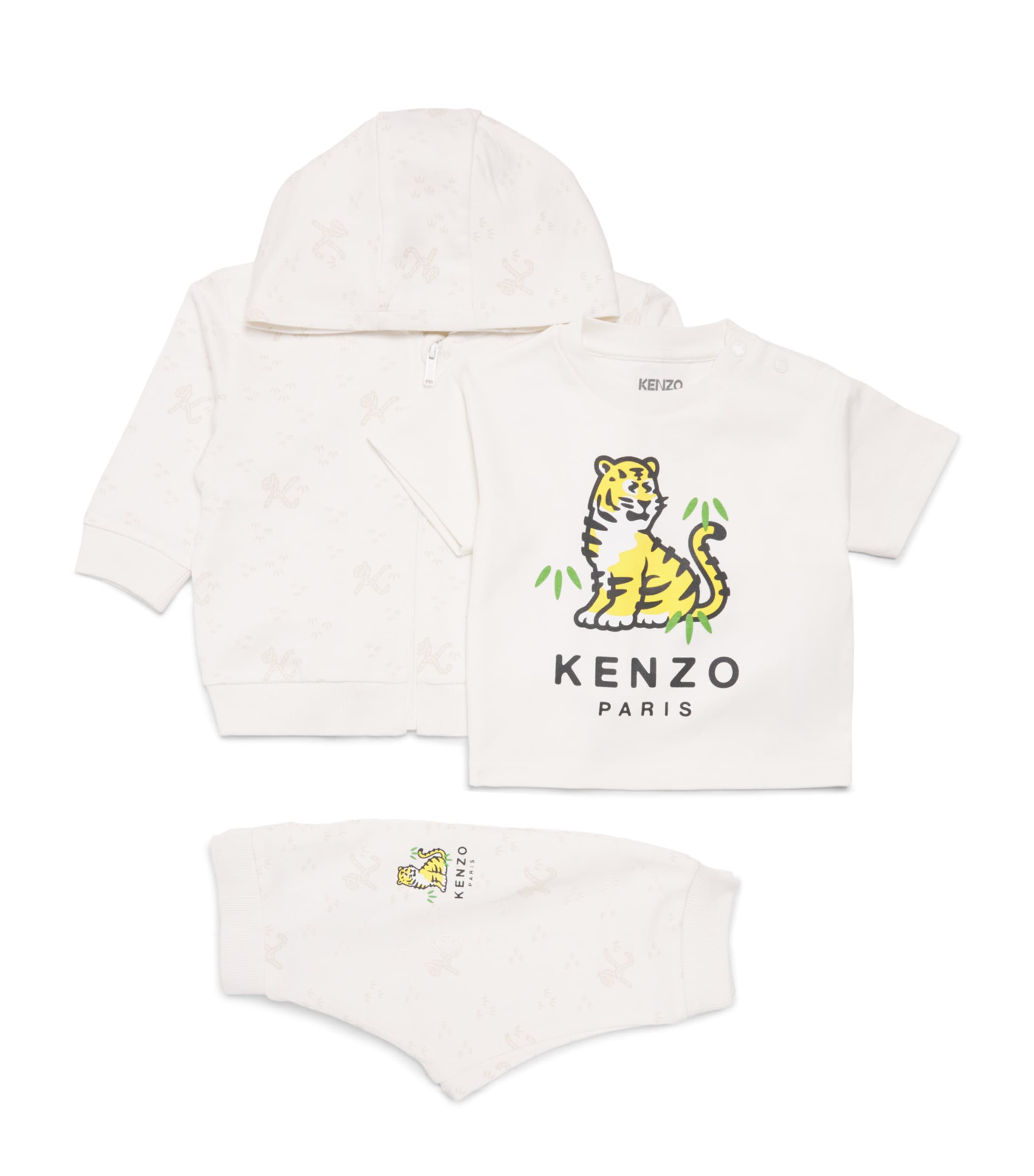 Kenzo Kids Cotton Tiger Hoodie, T-Shirt and Sweatpants Set (6-24 Months) Image 1