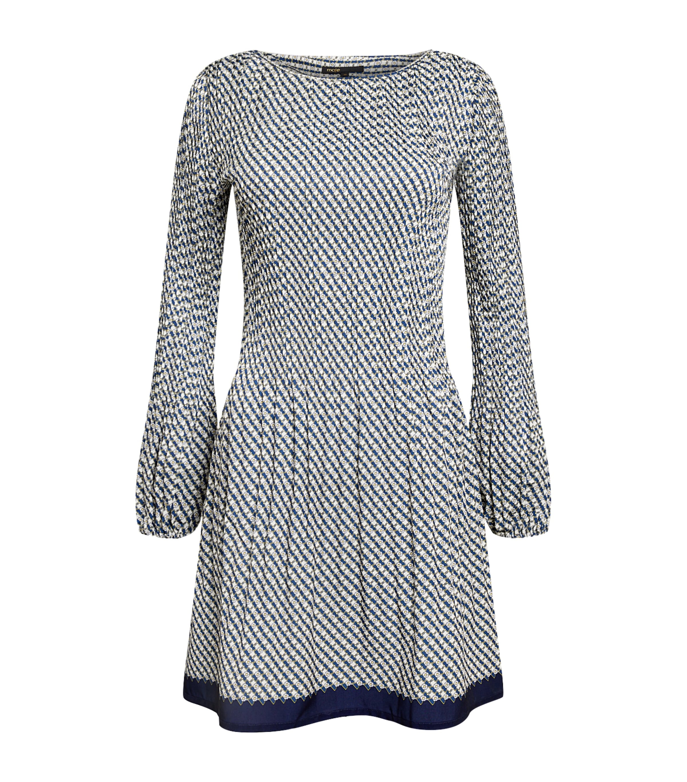 Maje Chiffon Printed Pleated Mini Dress In White