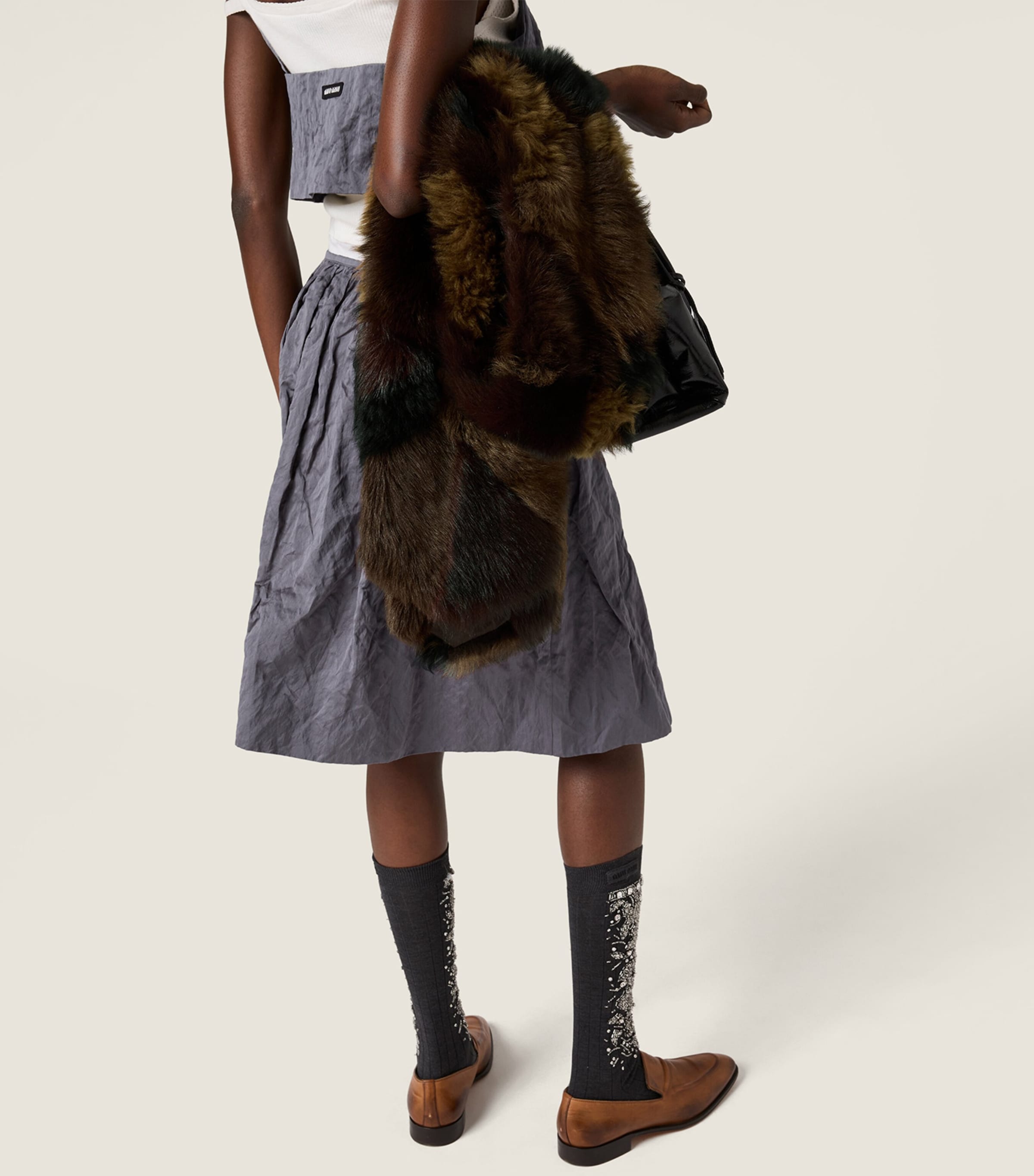 Miu Miu Shearling Patchwork Stole Brown Image 2