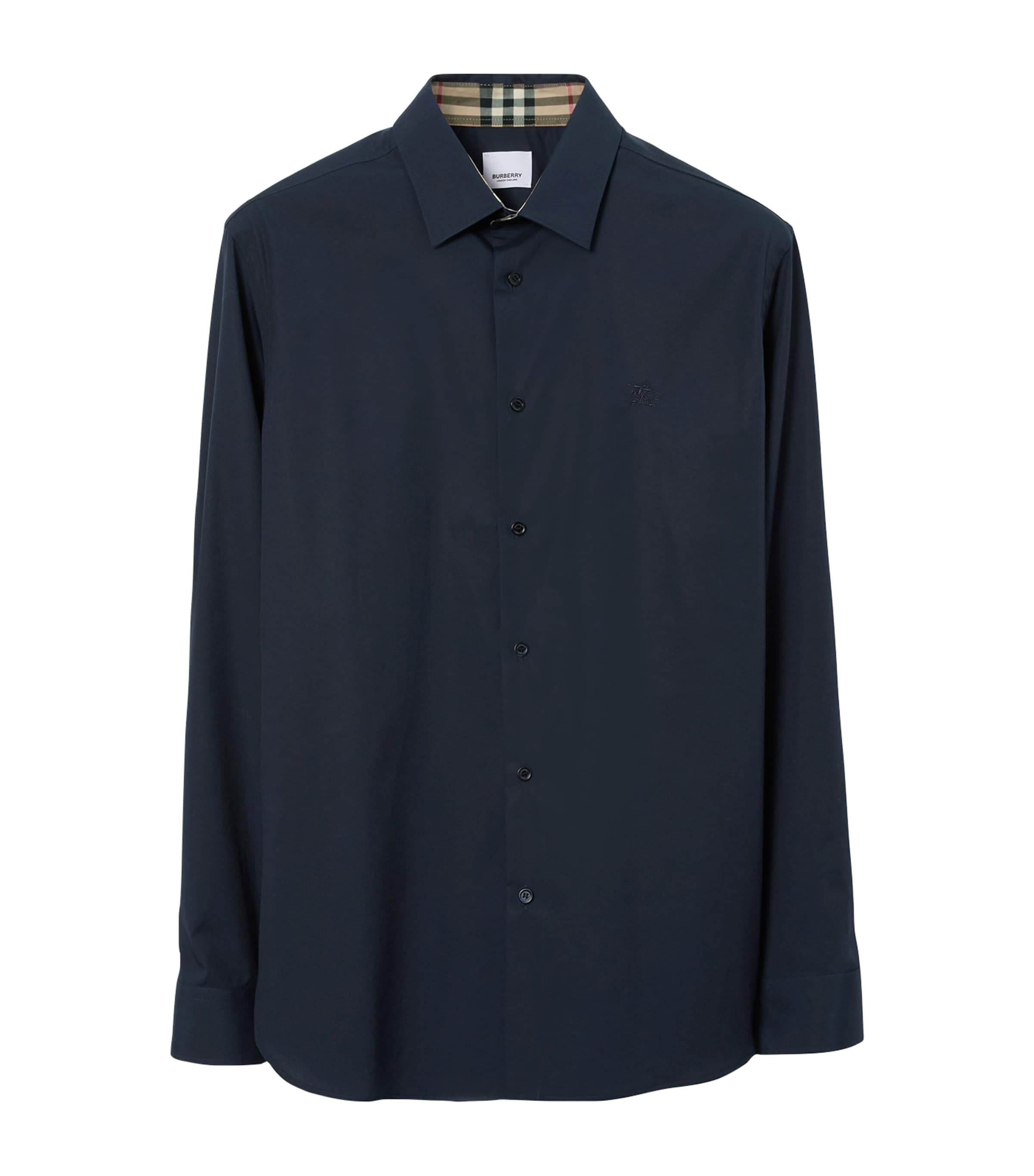 Burberry Logo-embroidered Long-sleeved Shirt In Navy