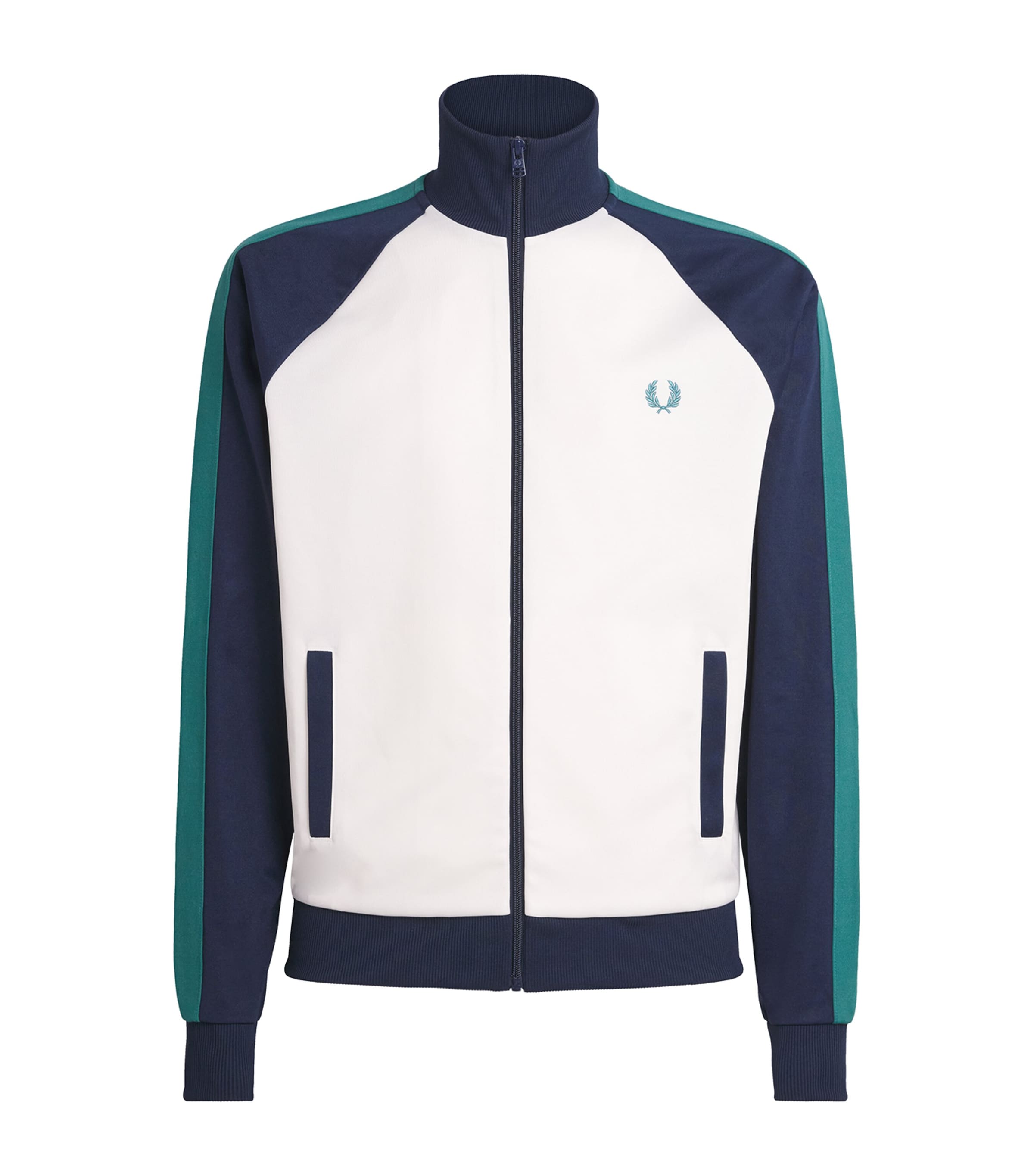 Fred Perry Mens Contrast-Sleeve Track Jacket Snow White Image 1