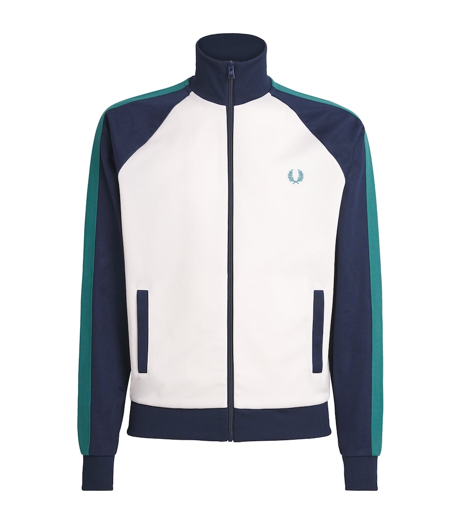 Fred Perry Mens Contrast-Sleeve Track Jacket Snow White Image 1