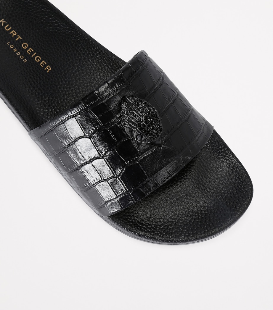 Leather Croc-Embossed Eagle Slides BLACK Image 3