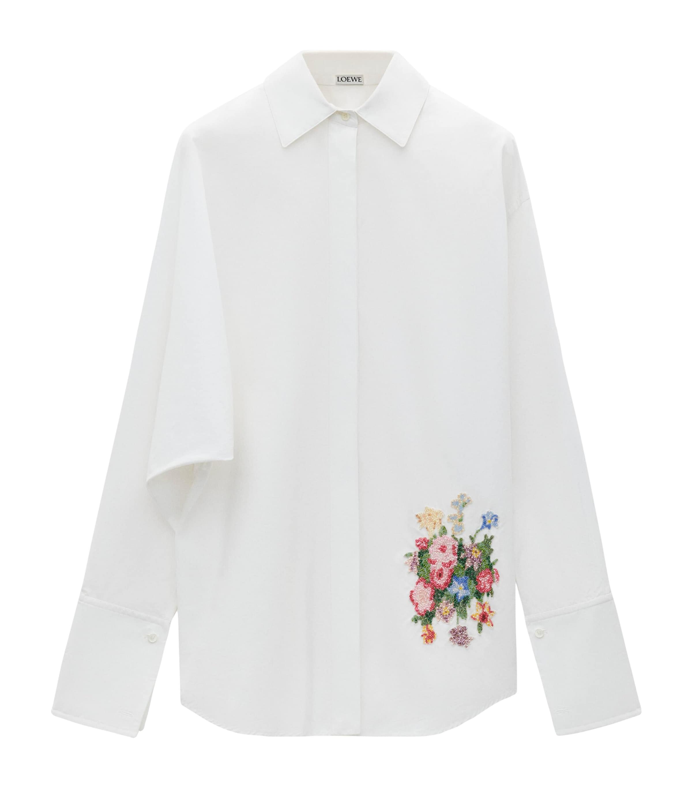 Shop Loewe Embroidered Draped Shirt In White