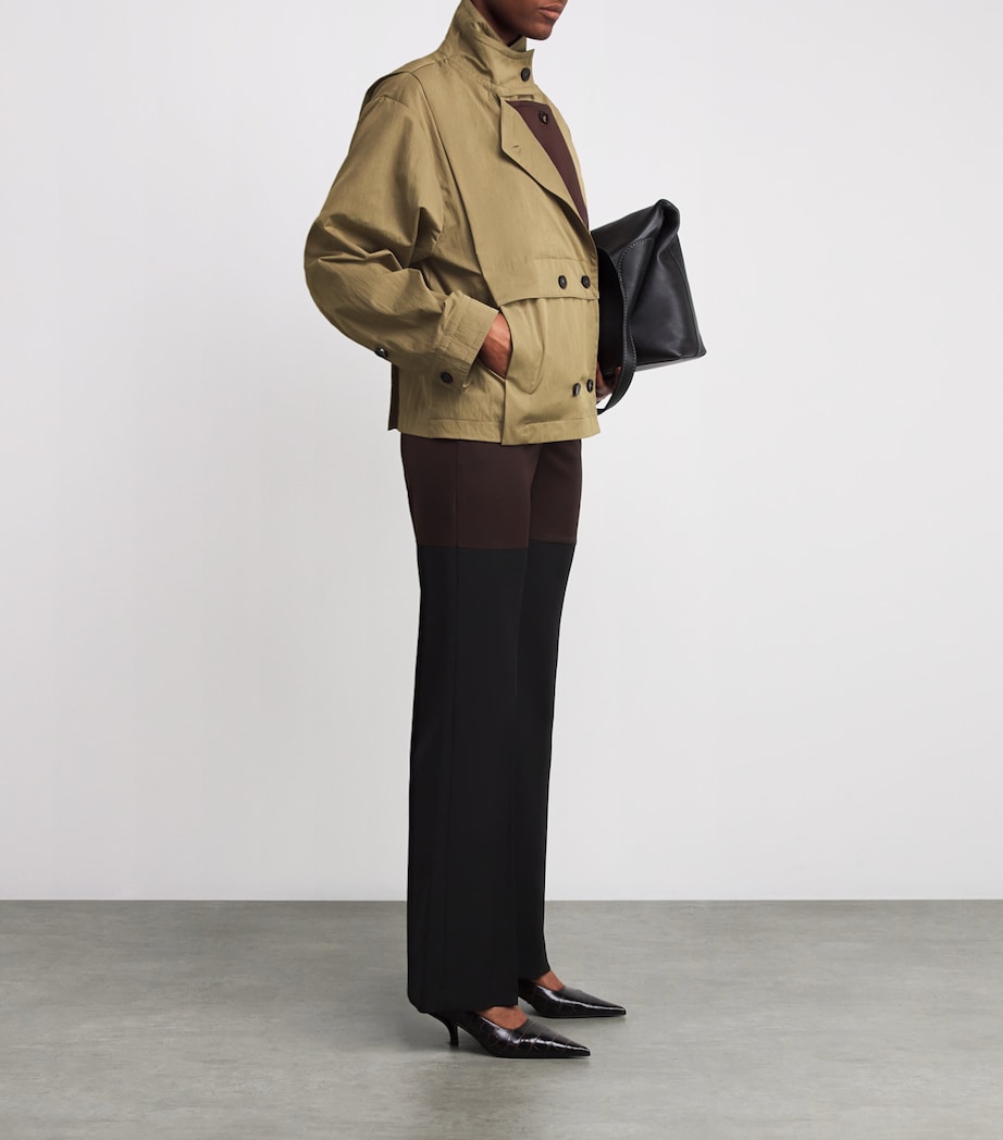 Leather-Trim Coral Trench Jacket 331 LIGHT KHAKI Image 2